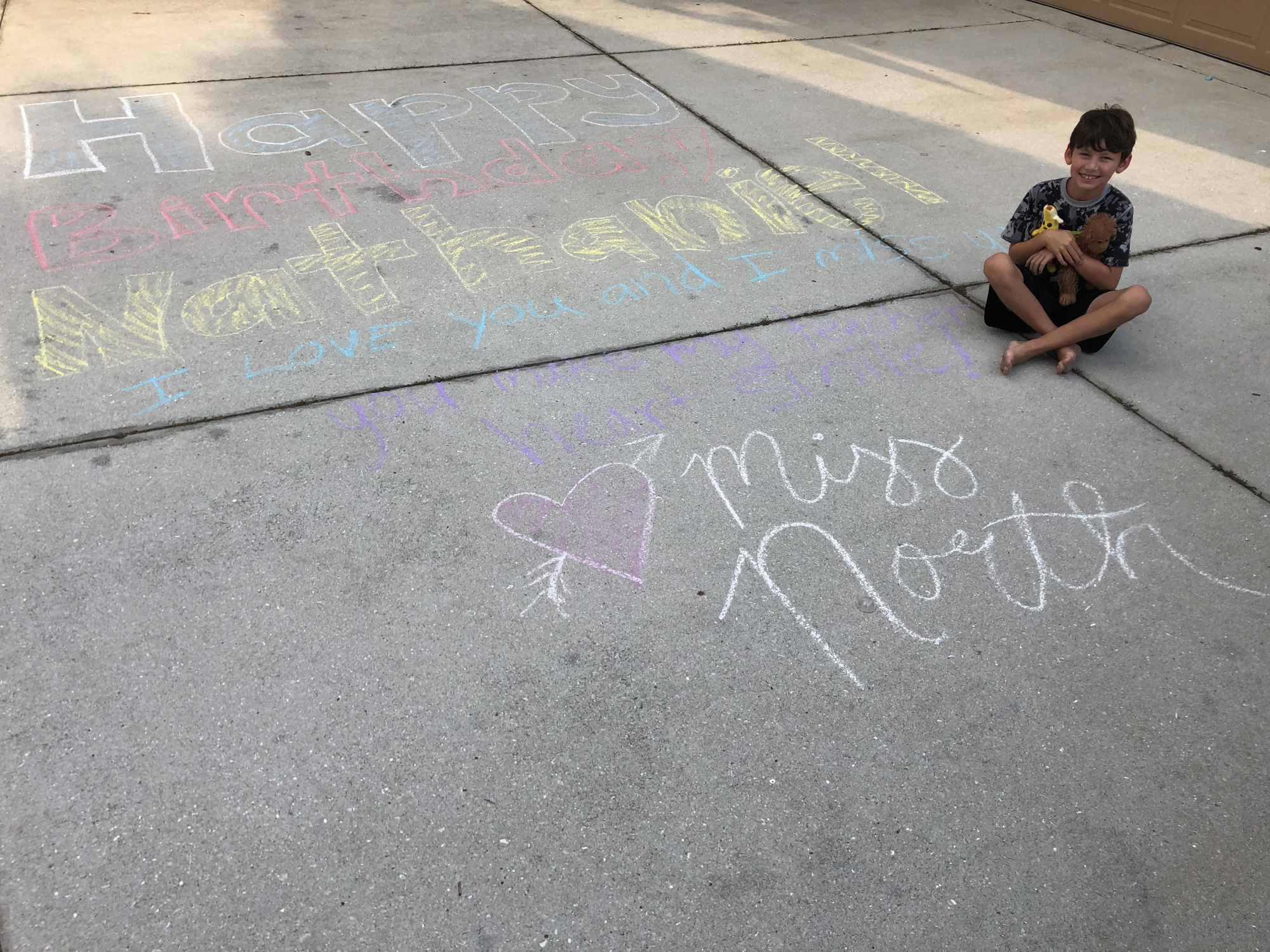 Neighbors Surprise Boy With Sidewalk Messages on Birthday 