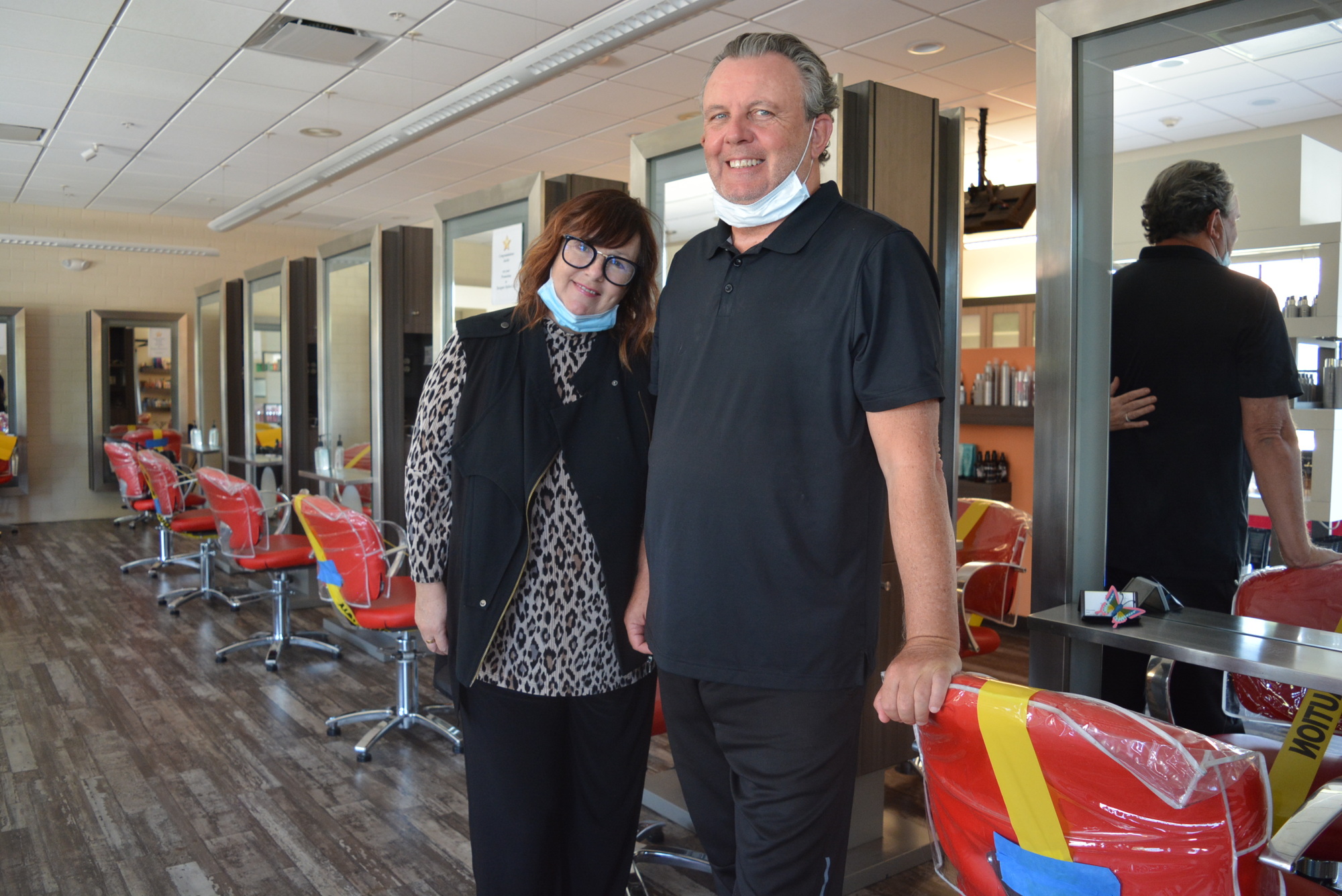 Yellow Strawberry Salon owners Caroline and Desmond Behan have modified employee hours to three 10-hour shifts to help ensure proper social distancing of customers.