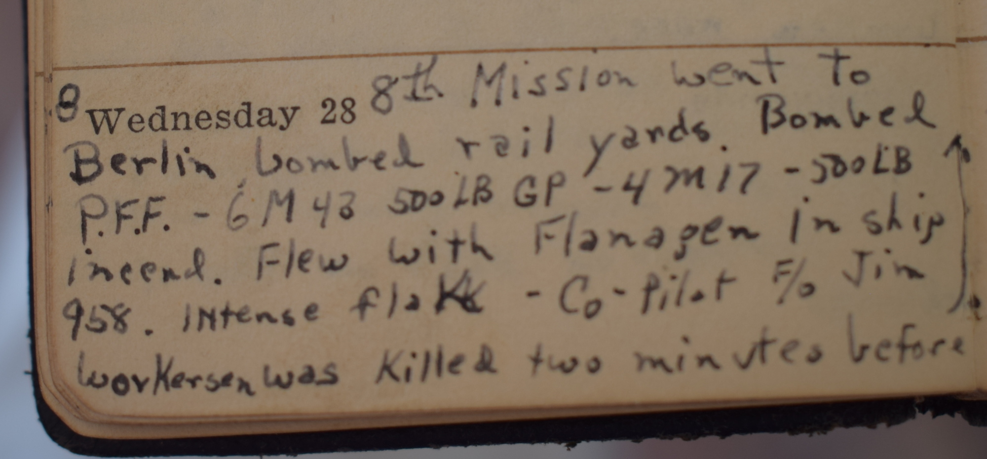 Arne Hansen made this entry in his diary the day his copilot was killed.