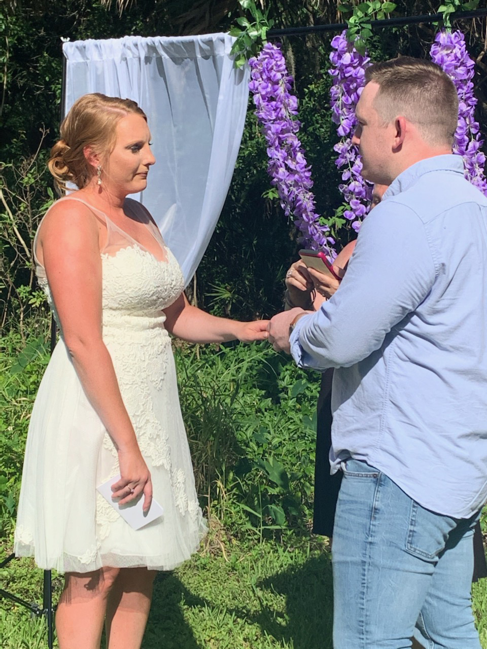 Conner and Spencer Young share their vows with each other during their small wedding. Both say sharing their vows was a special moment for them.