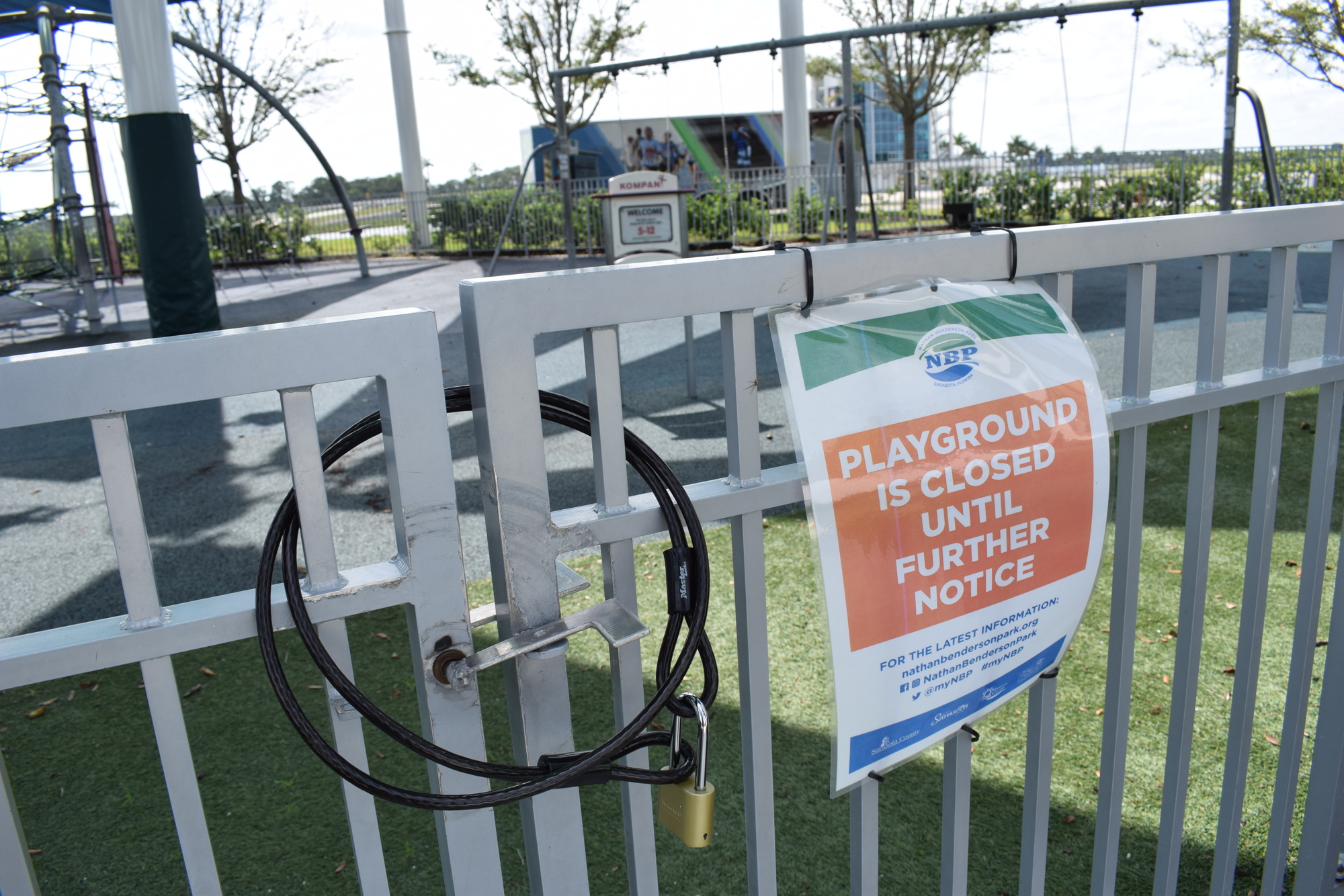 The playground at Nathan Benderson Park was still closed on June 1.