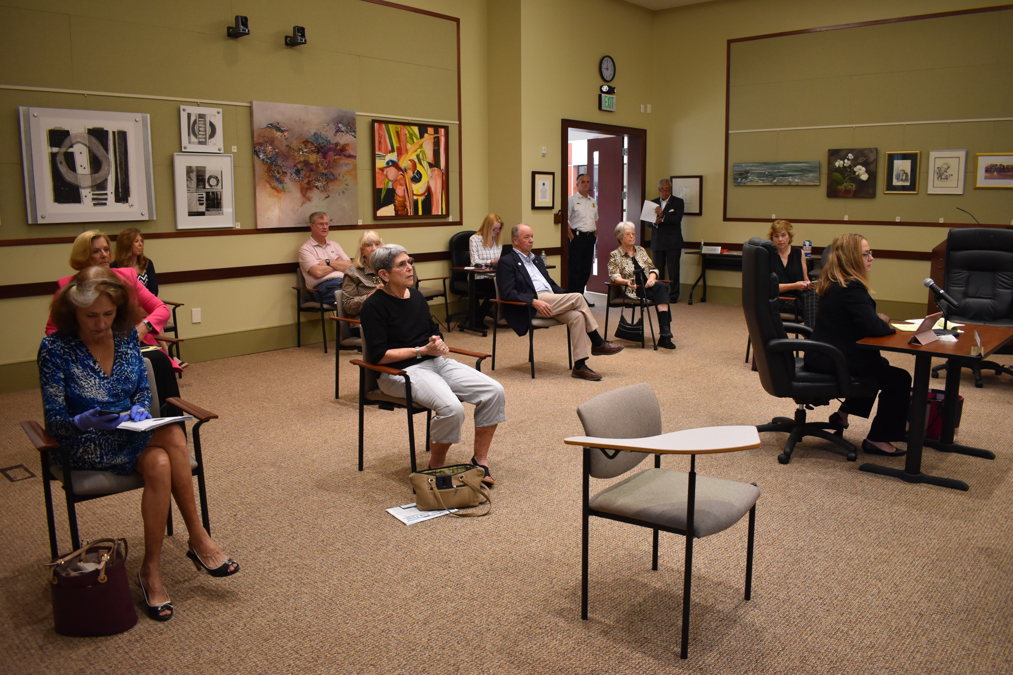 The Longboat Key Town Commission's last in-person meeting was held on March 23. Town staff spaced out chairs inside the chambers to practice social distancing.