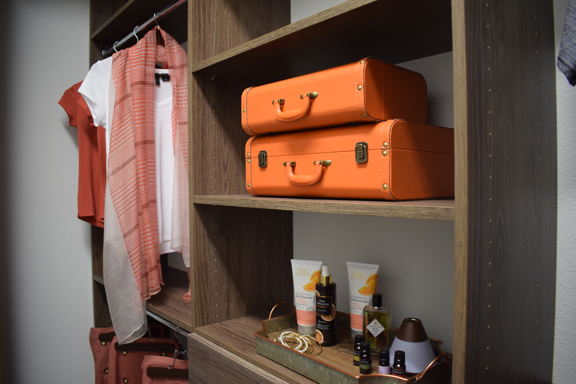 From cosmetics to suitcases, closets are about much more than clothes. This one is in the Cortina model by Neal Communities.