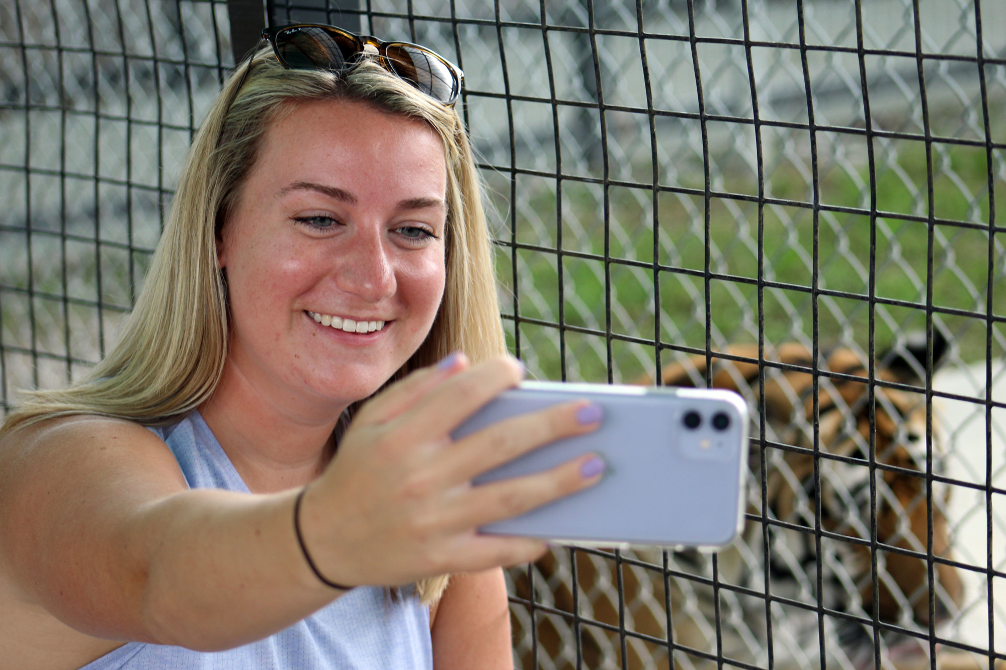 Alexa Giovanis takes pictures with the sanctuary's tigers, which are her favorite animal. 