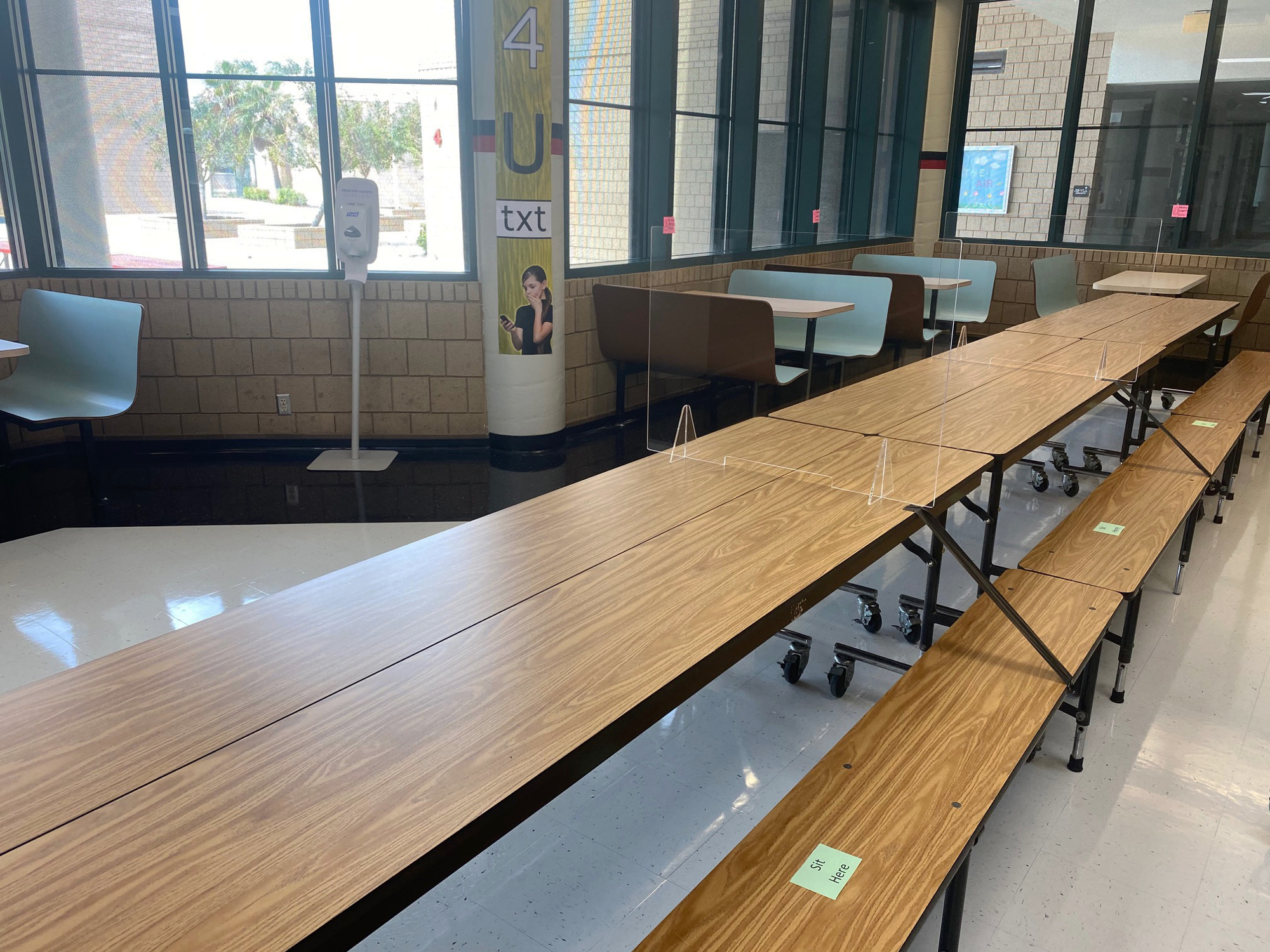 Some cafeterias, like the one at Braden River Middle School, will have plexiglass in place so students can sit closer to each other while eating lunch. Courtesy photo.