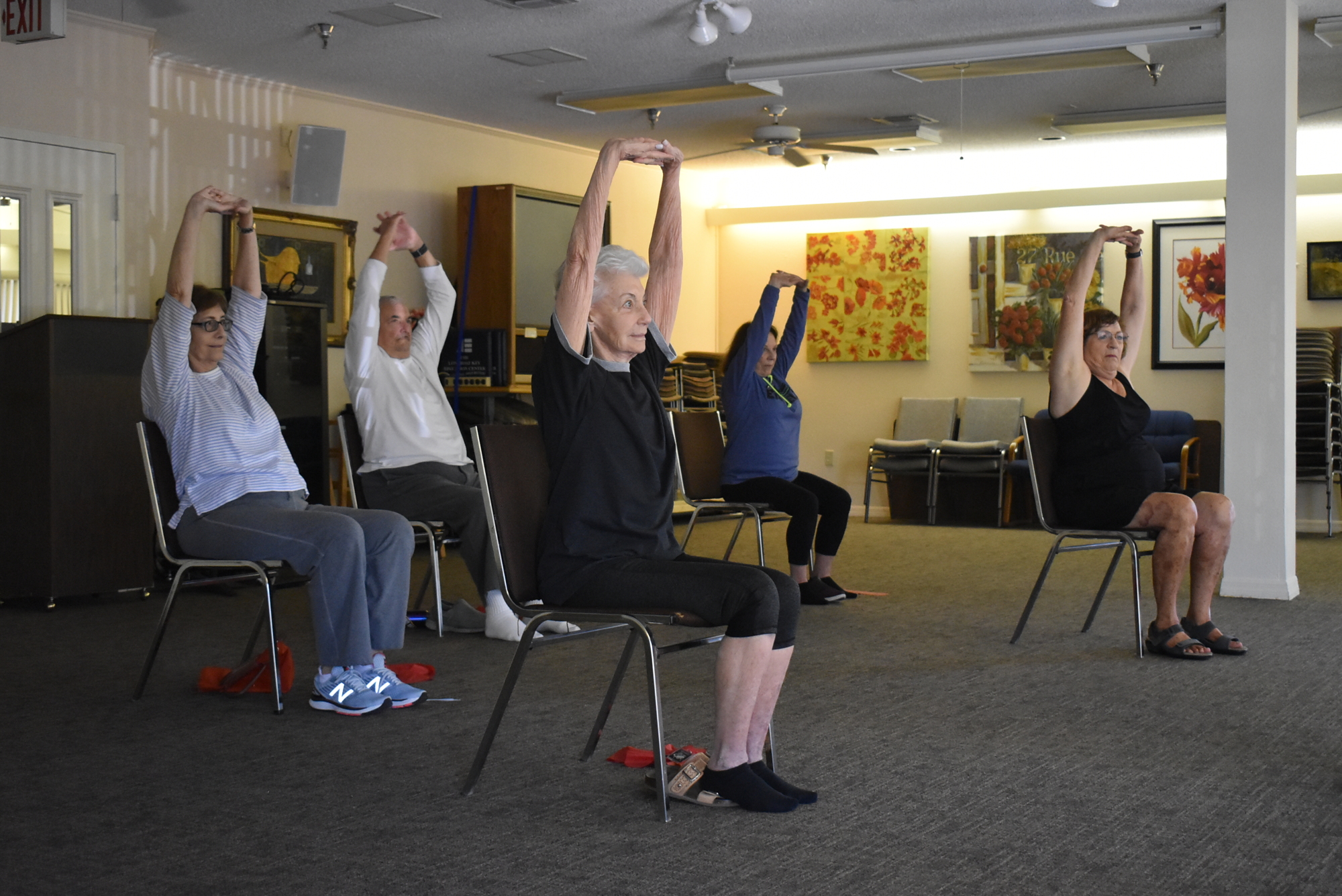 Students take chair yoga in 2019.