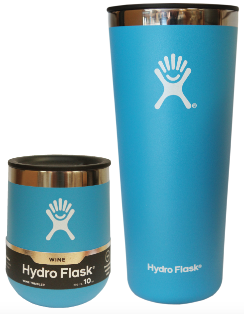 Hydroflask wine and Pacific tumblers, $30: Perfect for the pool, Hydroflask’s unique matte finish is great for grip and sip and also has an add-on option of a press-in lid straw for easy drinking.