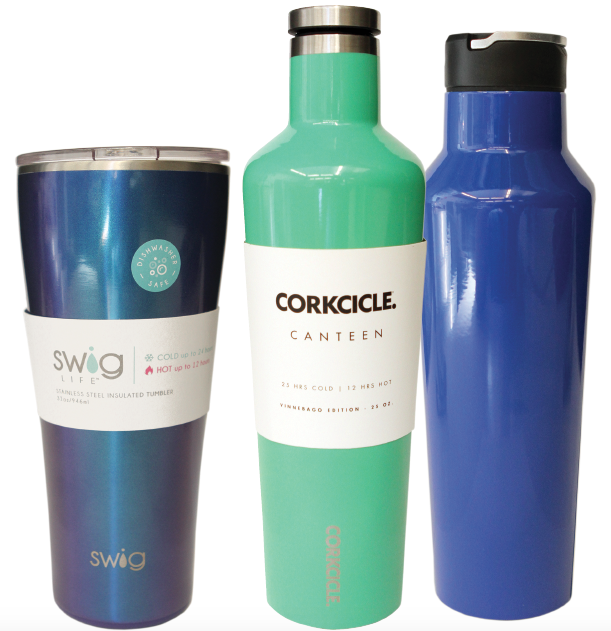 Swiglife insulated tumbler, $40: This larger insulated tumbler can keep your cocktail cool well into the night. | Sport canteen, $35: The sport canteen comes with a wide mouth, a built-in straw and a folding metal handle.