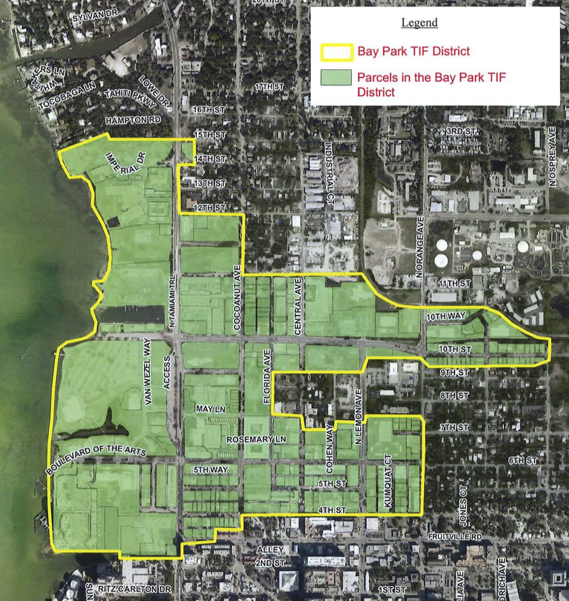 Boundaries of the proposed tax increment financing district. Image via city of Sarasota.