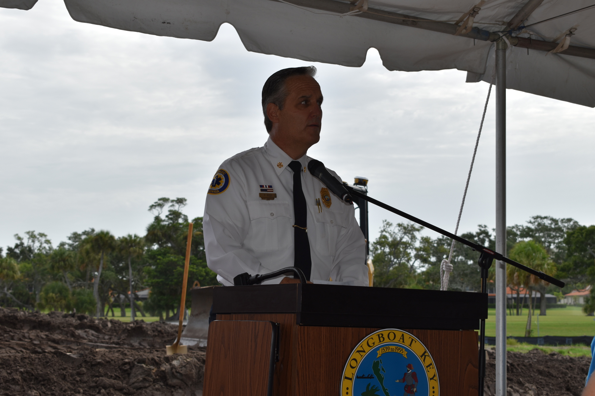 Fire Chief Paul Dezzi was among those who spoke in July at the groundbreaking for the new Station 92.