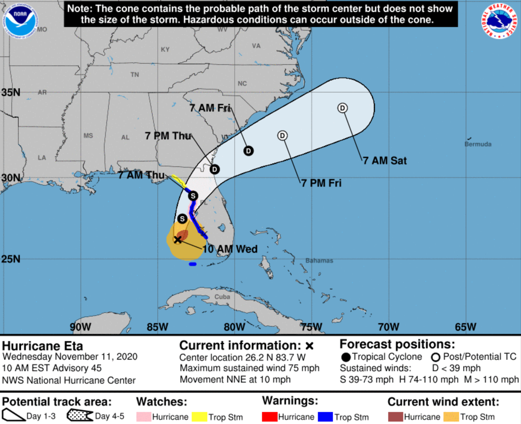 Eta continues to track toward Florida's Gulf Coast as of 10 a.m. Wednesday. Photo Credit: National Hurricane Center