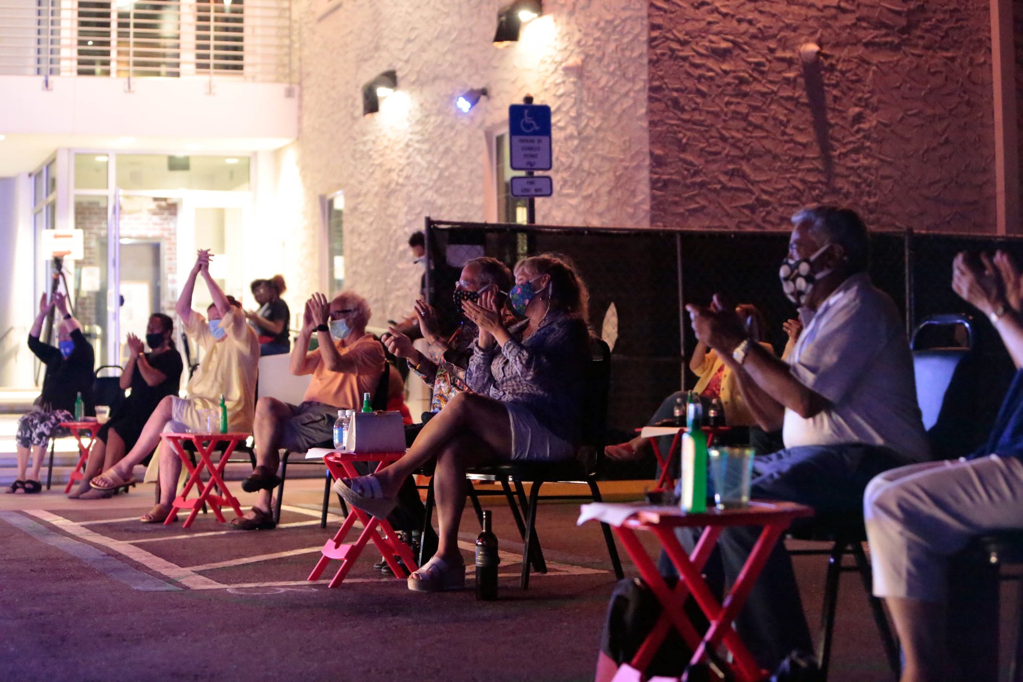 After getting their temperatures taken on entry, Westcoast Black Theatre Troupe patrons sat in distanced pods for the 