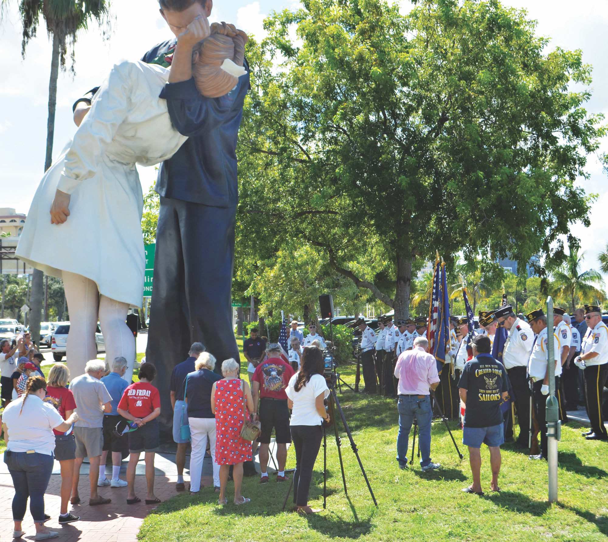 Aug. 20: Supporters of the iconic Unconditional Surrender landmark rally in support of the statue.