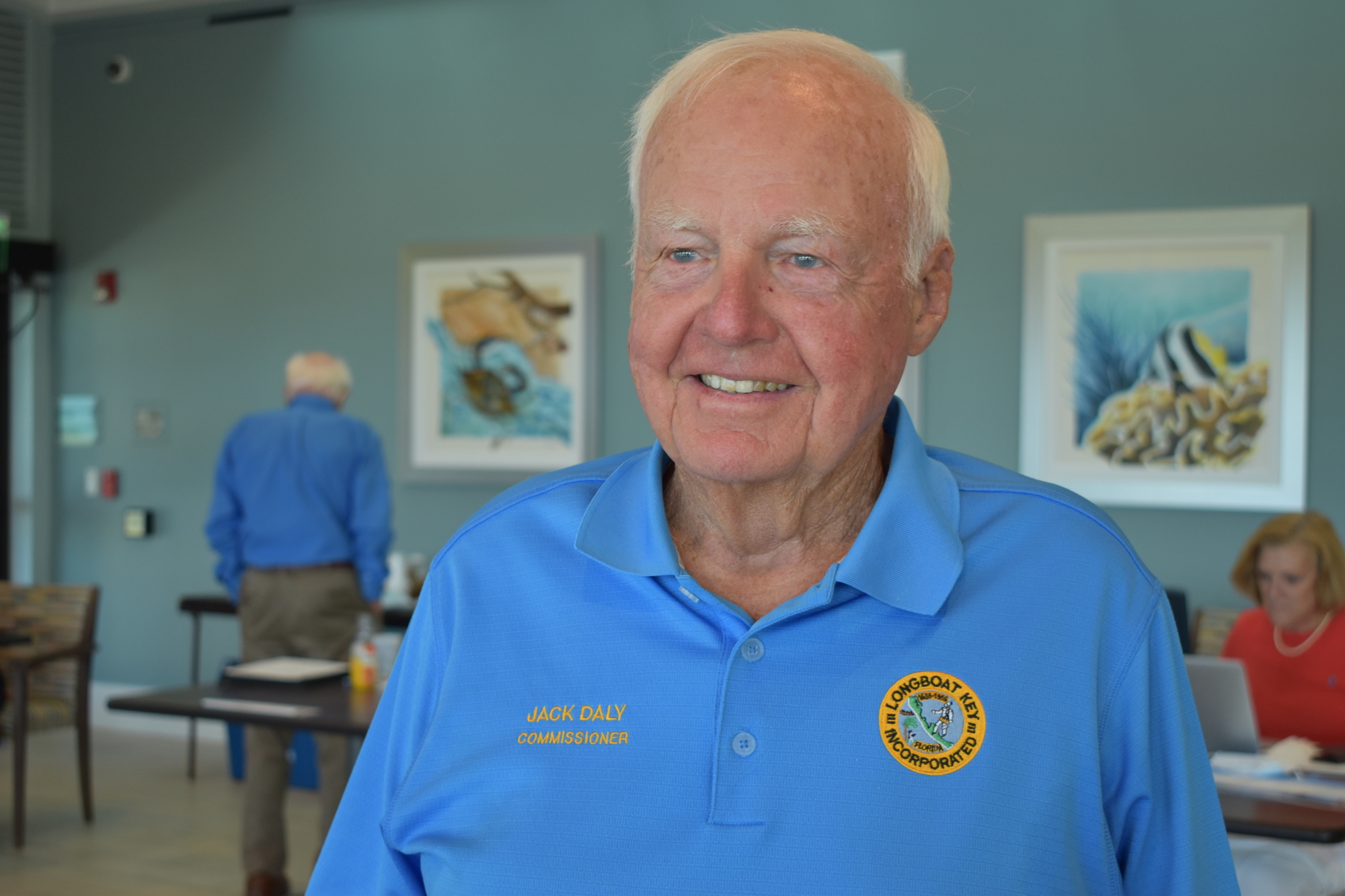 Longboat Key District 4 Commissioner Jack Daly is an advocate of adding overhead pedestrian walkways as part of the planned roundabout at U.S. 41 and Gulfstream Avenue .