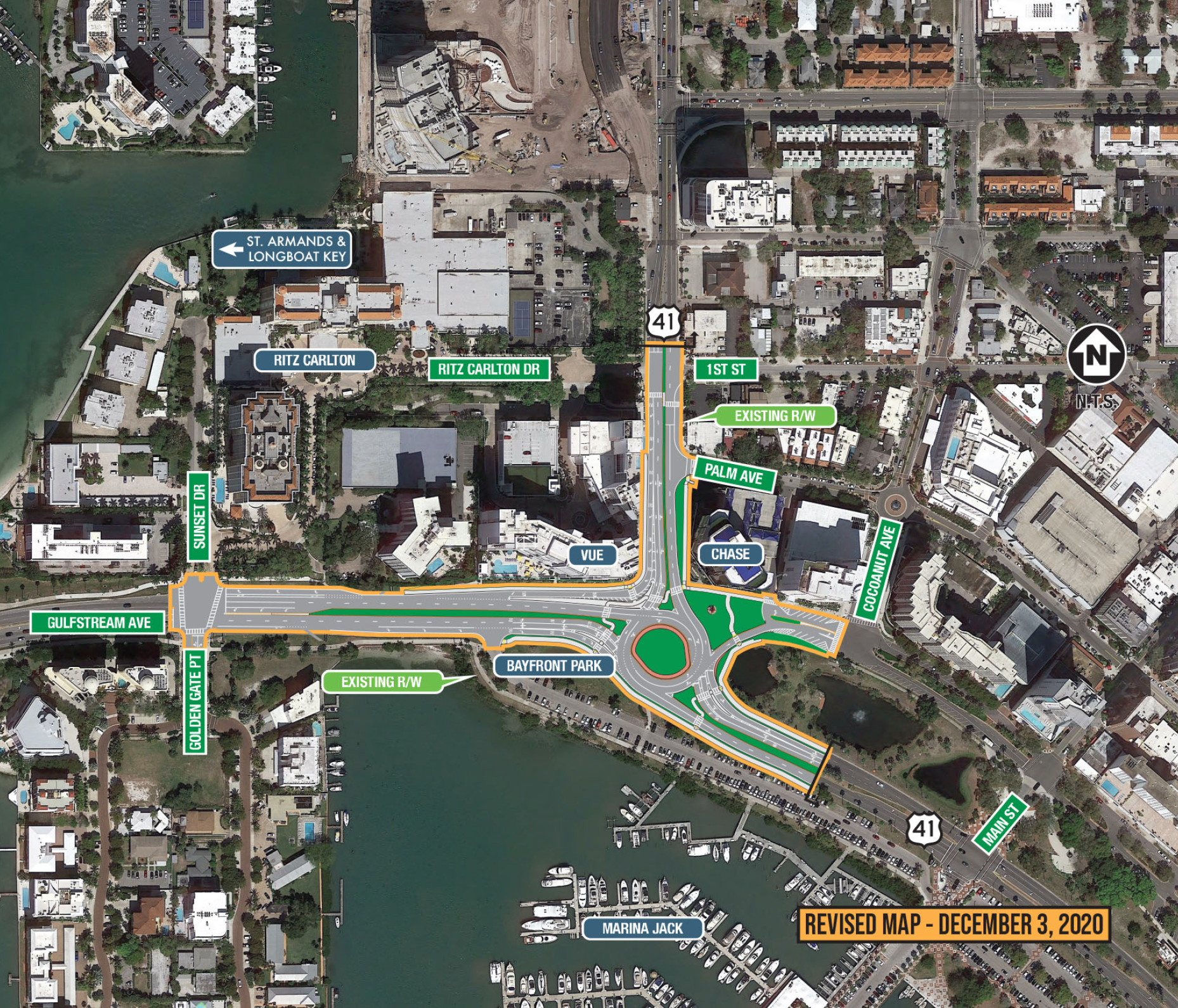 FDOT provided this map of how the roundabout will work at U.S. 41 and Gulfstream Avenue. Construction is scheduled to start in February 2021.
