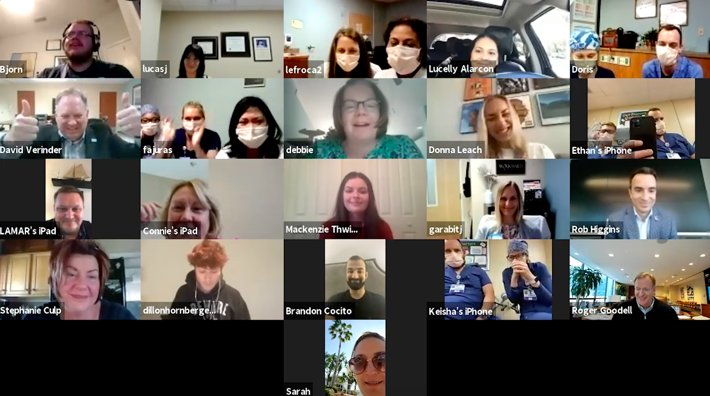 Roger Goodell surprised the patient care team with the invitation during a Zoom meeting. Image courtesy Sarasota Memorial Hospital.