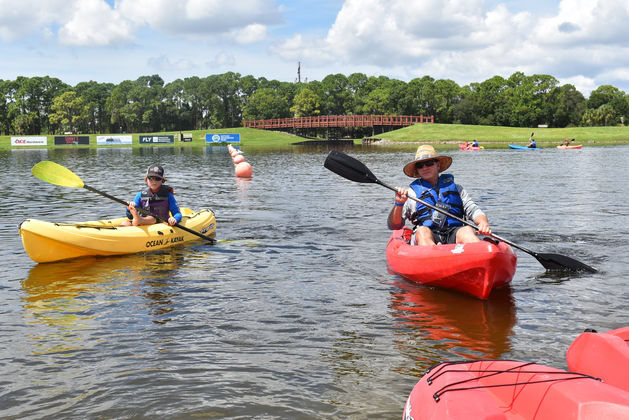 Max Dierdorf and Doug Dierdorf of central Bradenton come to shore during Rec Days on Sept. 19. Rec Days was a constant source of revenue for the park during the COVID-19 pandemic.