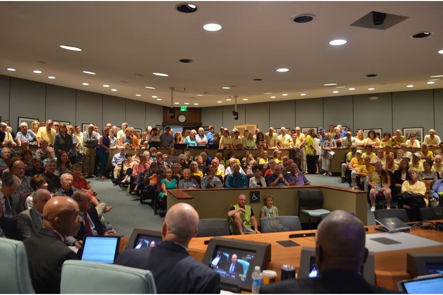 Opponents and supporters of the Sarasota Orchestra's initial venue proposal packed the commission chambers during a meeting on May 20, 2019. File photo.