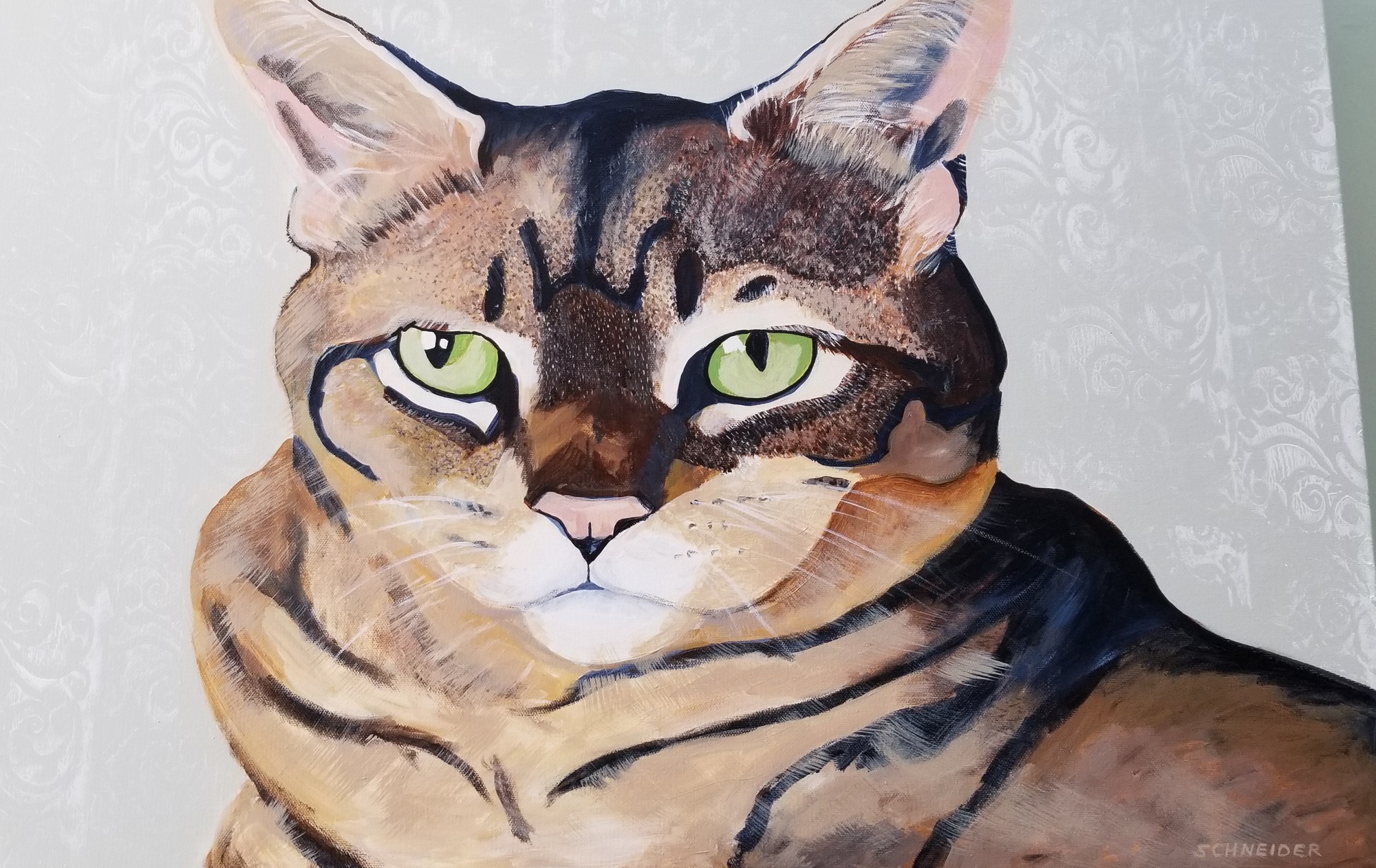 Jody Schneider said the hardest part of painting cats, such as this one named Spencer, is capturing the different hues of their fur. (Courtesy of Jody Schneider)