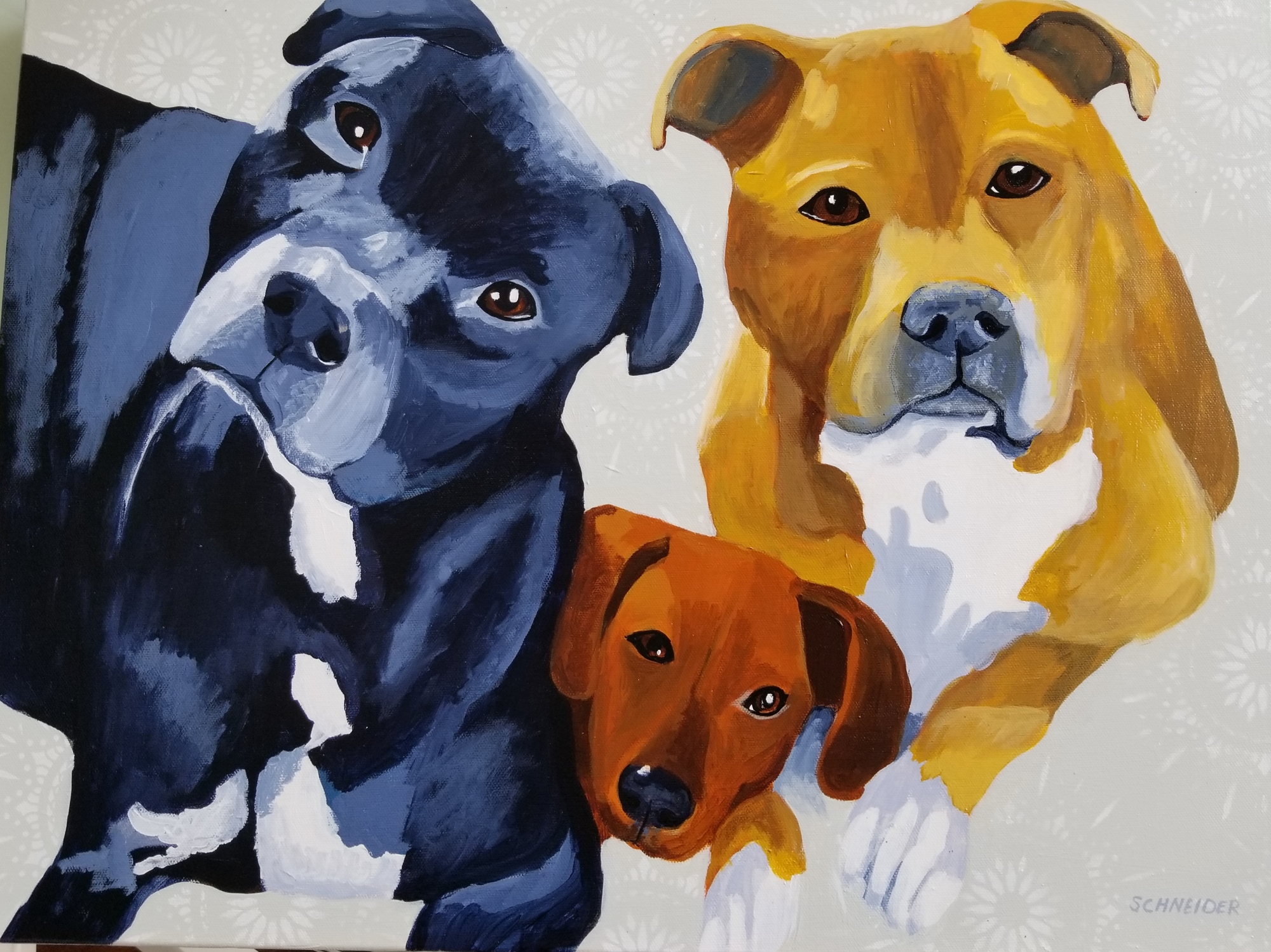 Jody Schneider receives more requests to paint dogs, such as Spunky, Tank and Scrappy, than any other animal. (Courtesy of Jody Schneider)
