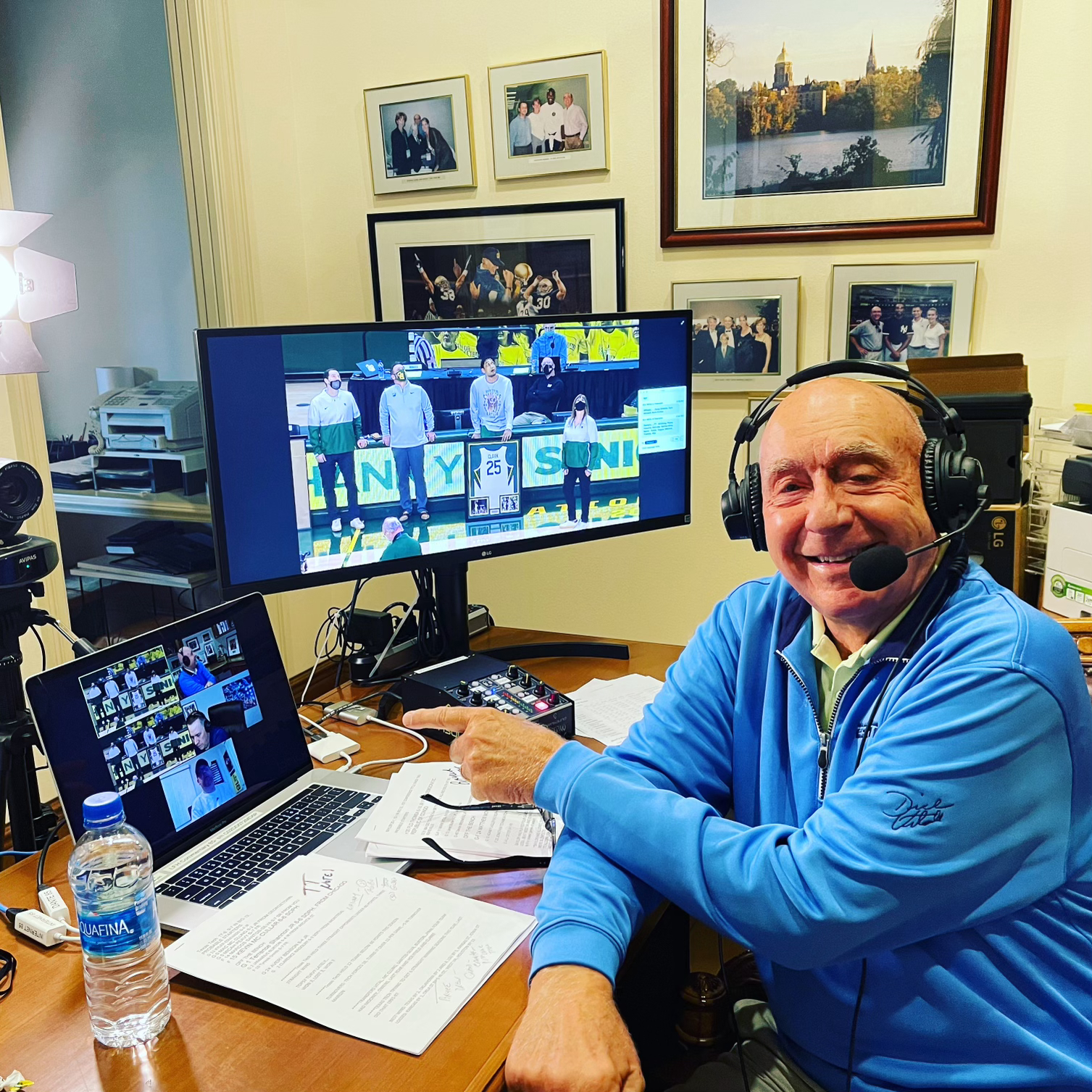 Dick Vitale called college basketball games from his office during the 2020-2021 season. Vitale said the most difficult part was knowing when to enter the conversation. Courtesy photo.