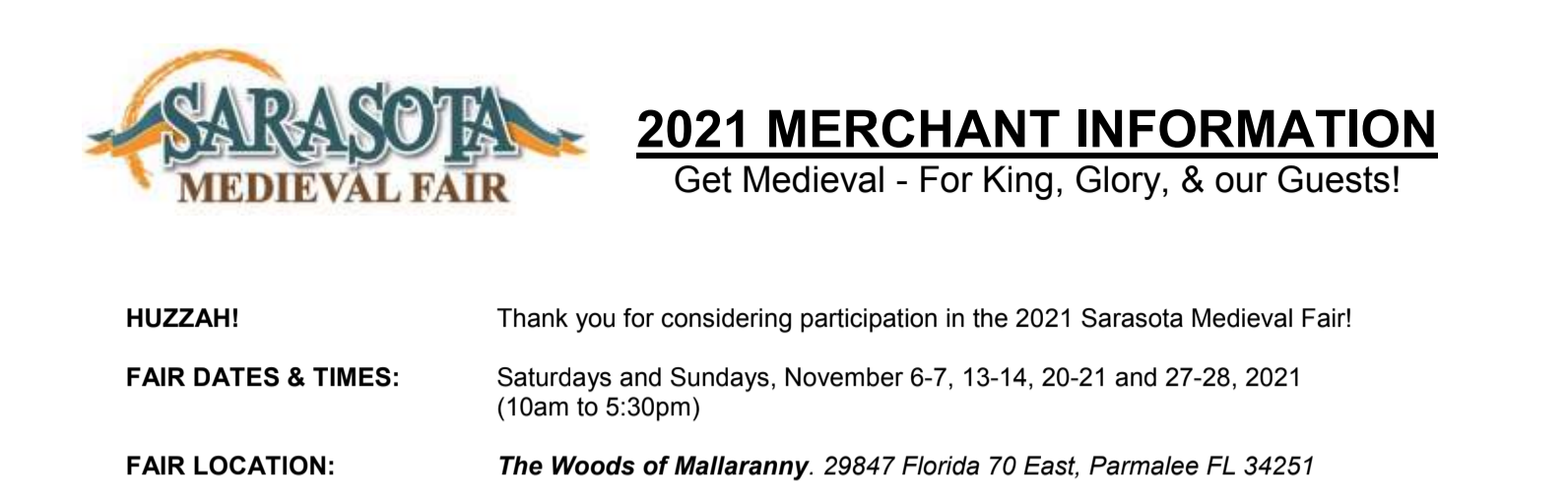 A copy of the Sarasota Medieval Fair vendor application shows the Mallaranny property as the site of the 2021 fair. The Sarasota Medieval Fair and its president, Jeremy Croteau, didn't return requests for comment.