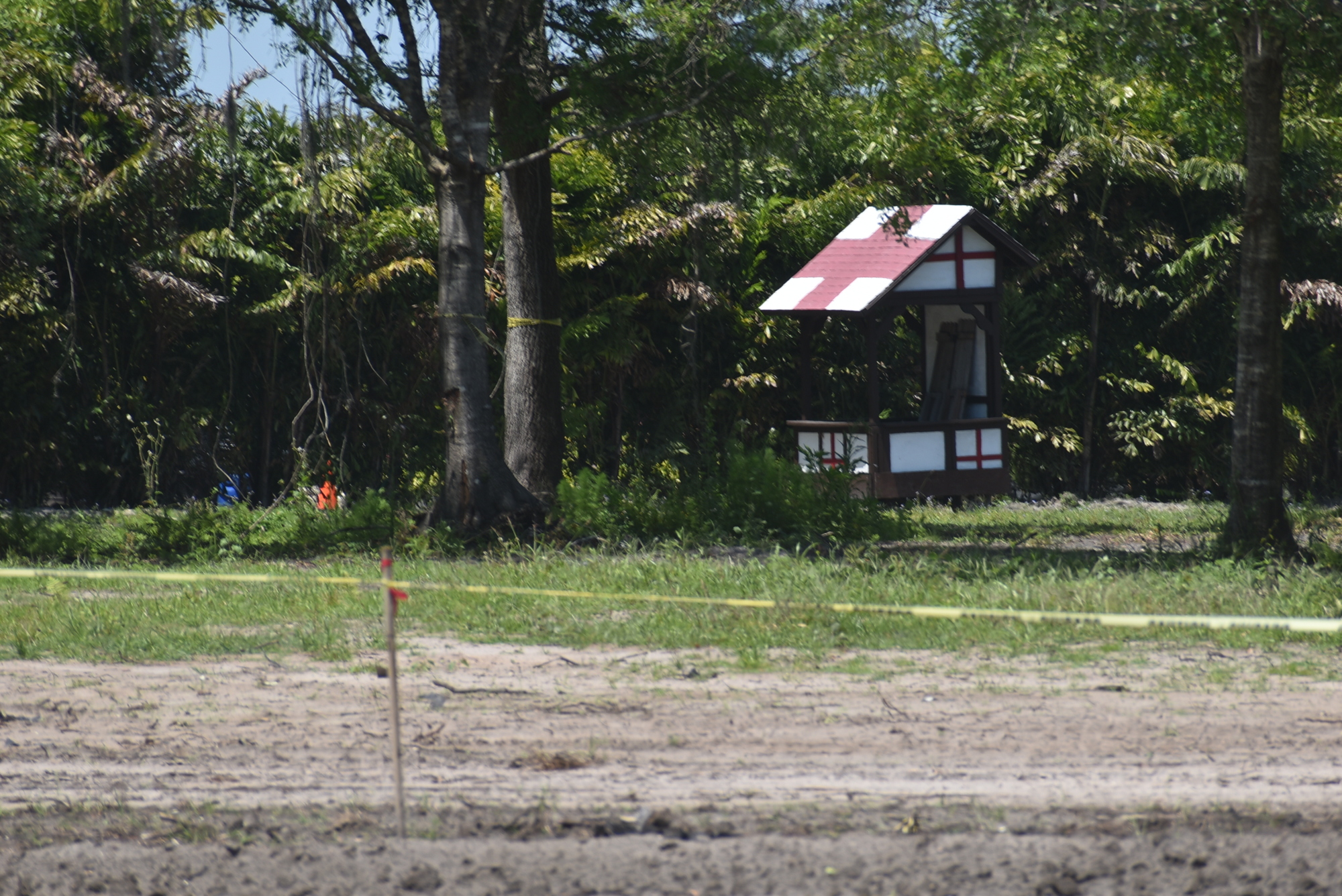 A structure with an English cross sits on the Mallaranny property April 15. It has since been taken down.