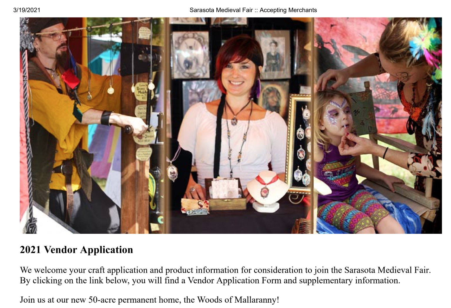 A screenshot from the “Accepting Merchants” section of the fair's website advertised its 