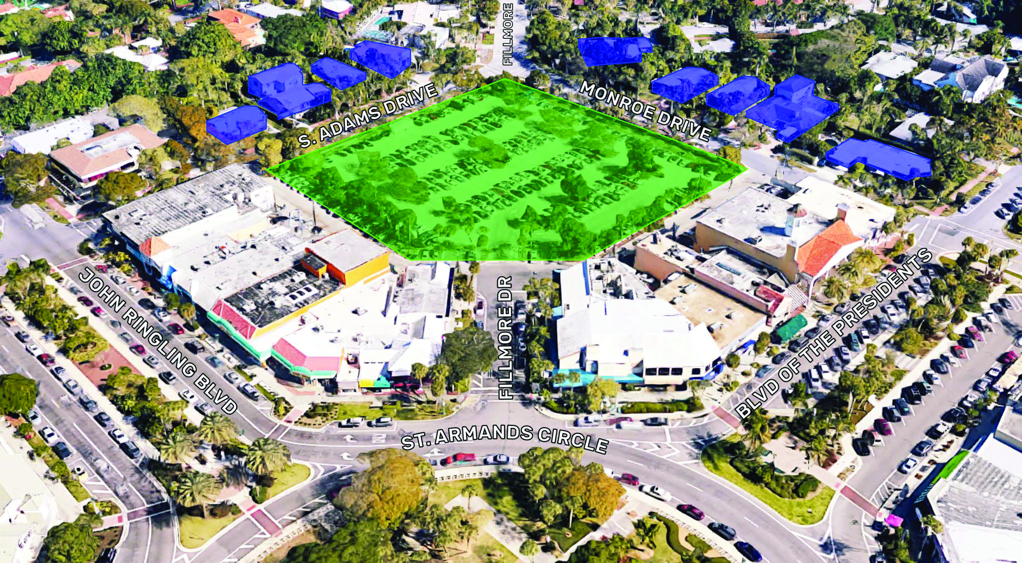 The concept proposal would leave parking room while developing the parking lot in the southeast quadrant of St. Armands Circle. 