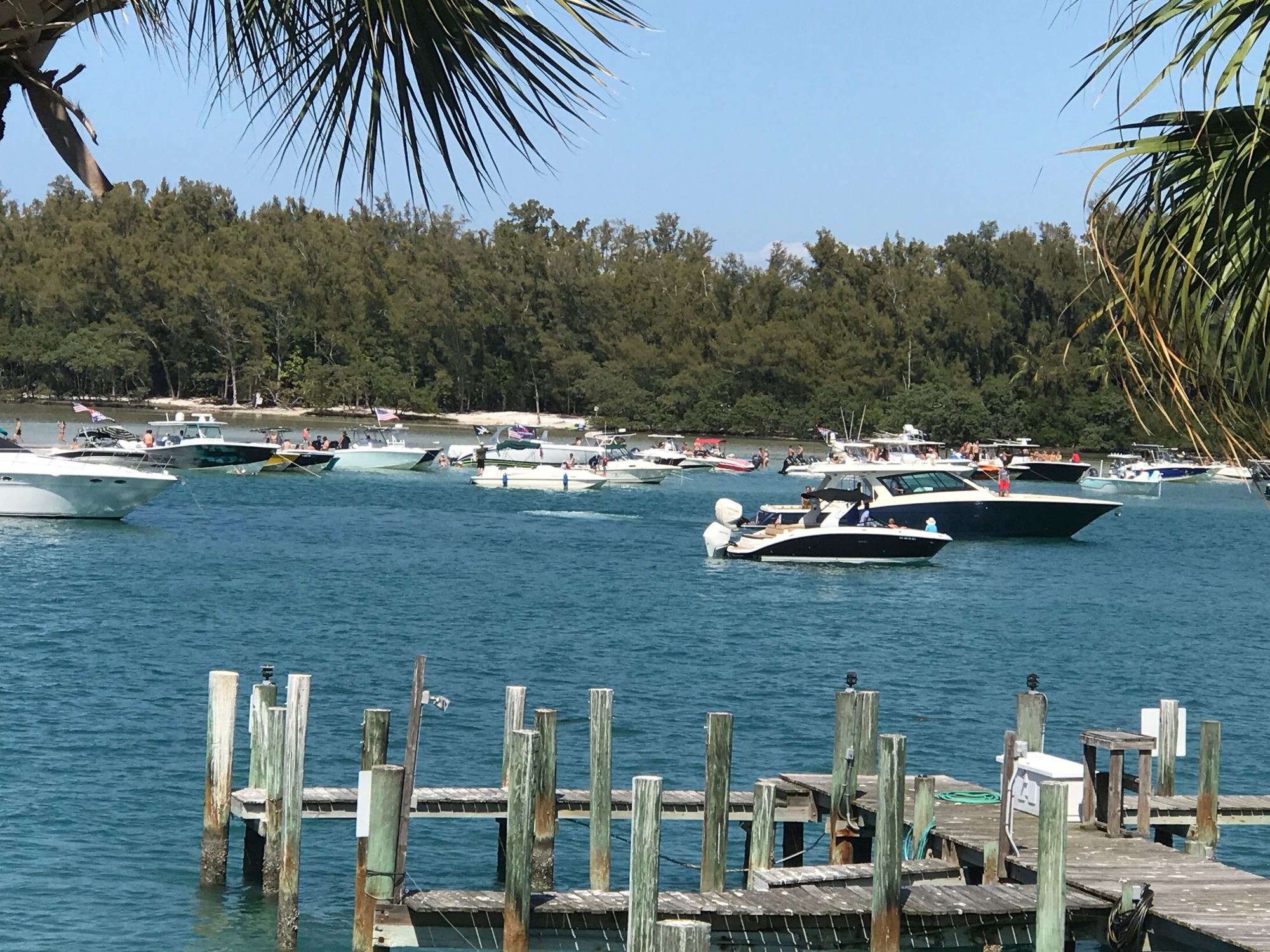 Boaters anchor on the weekends on the north end of Longboat Key. 