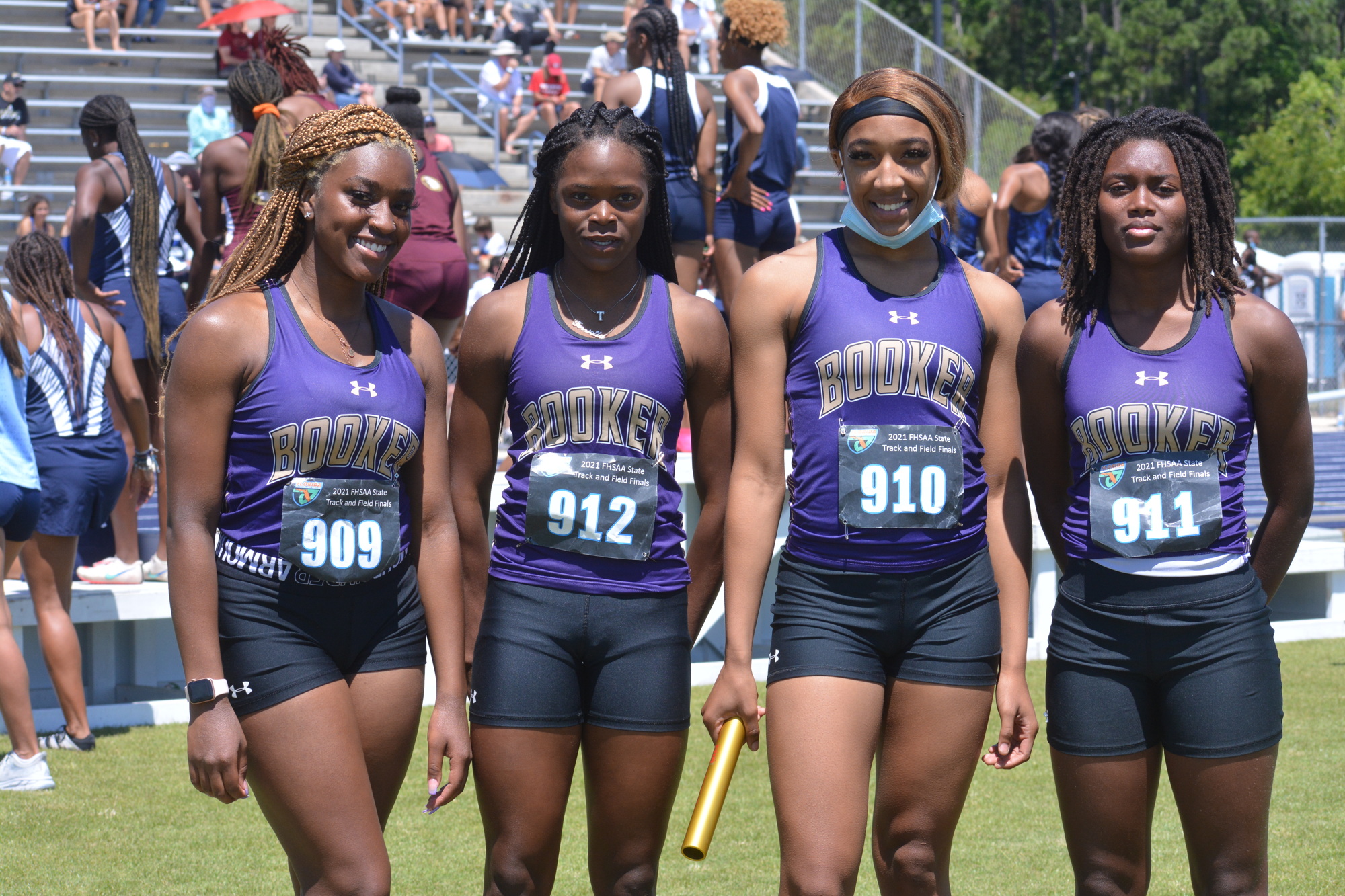 Booker High's Raja Arrington, Terrietta Smith, Dominique Starr and Jakai Peterson finished second in the 2A 4x100 relay (49.40 seconds).