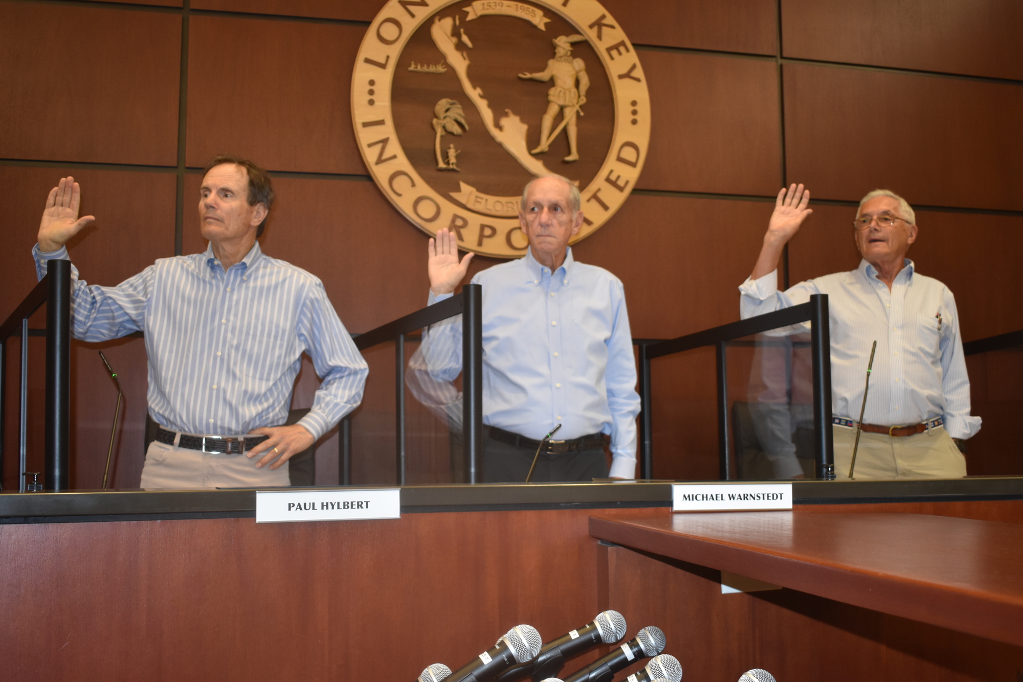 Paul Hylbert, Michael Warnstedt and Jay Plager are sworn in as members of the Longboat Key Planning and Zoning Board.