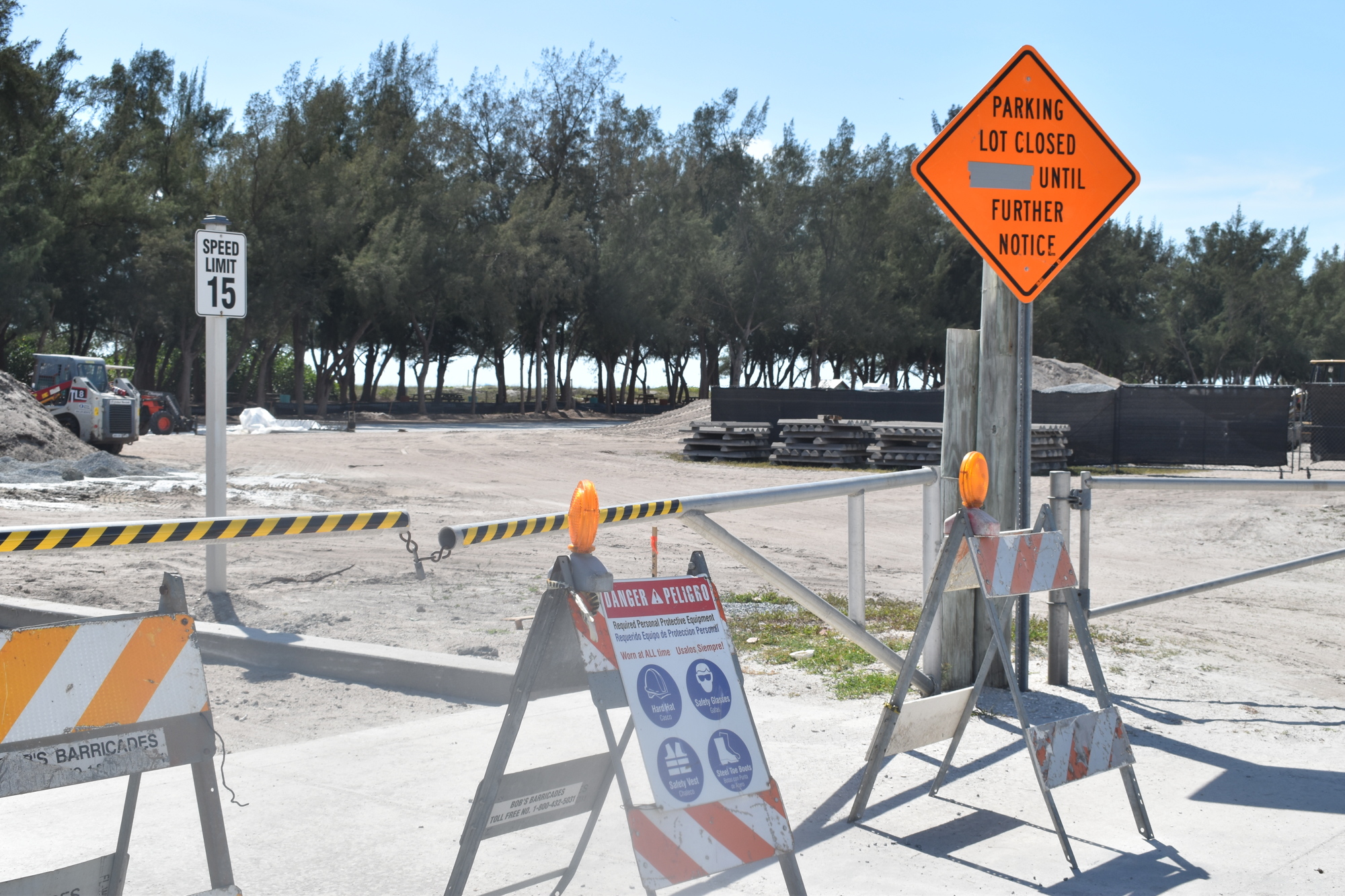 Hundreds of parking spots at Coquina Beach are closed while crews work on construction.