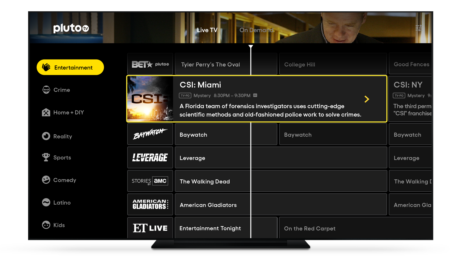 An example of Pluto TV's listings.