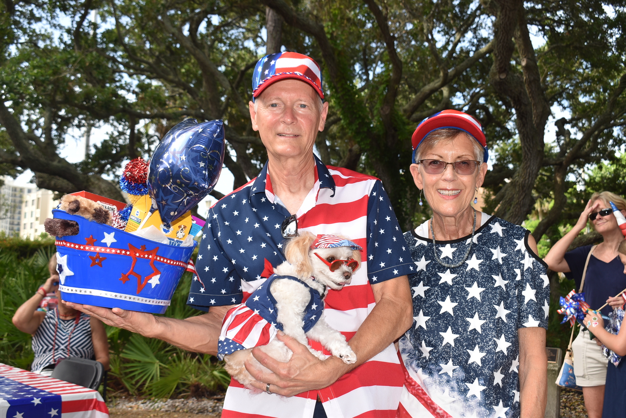 Tony, Nancy and Biscuit Roberts won Most Patriotic in the Hot Diggity Dog! contest.