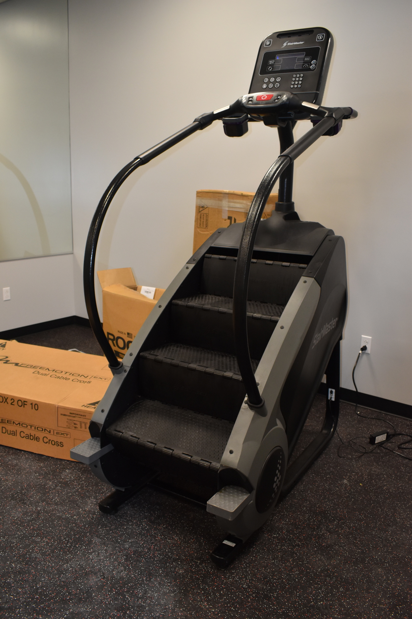 Fire Station 92's new gym has a StairMaster.