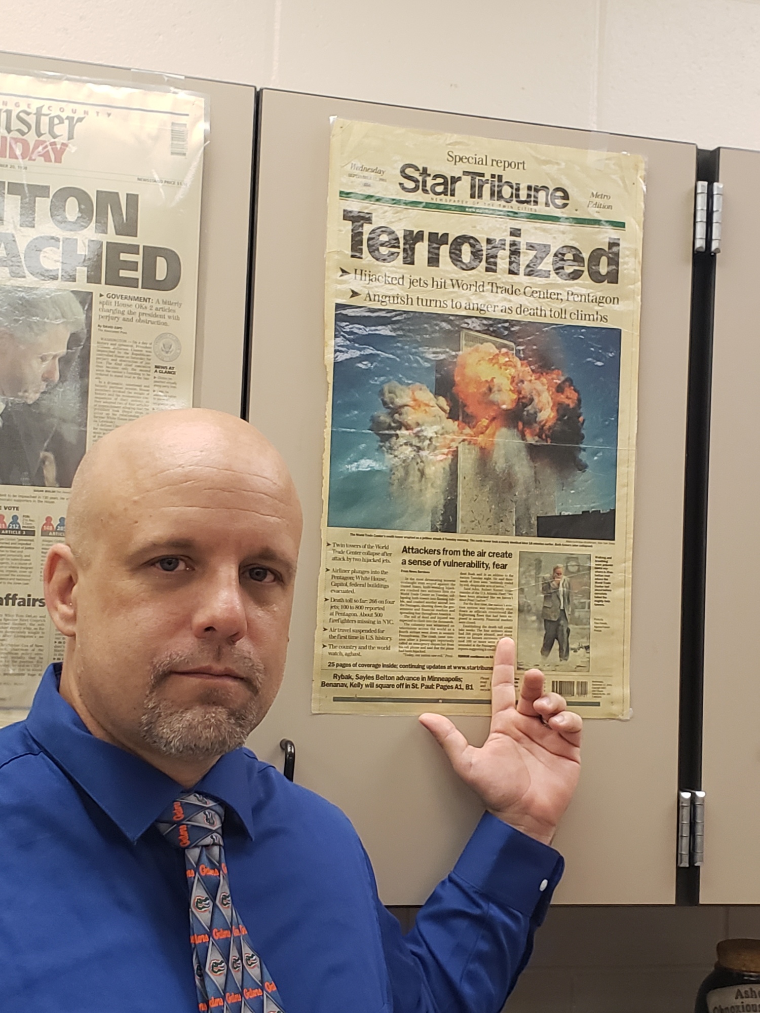 Like many teachers, Brian Kirchberg, an AP Government teacher at Braden River High School, uses photographs, newspaper articles and other sources to show what happened during the attacks and the impact it had. Courtesy photo.