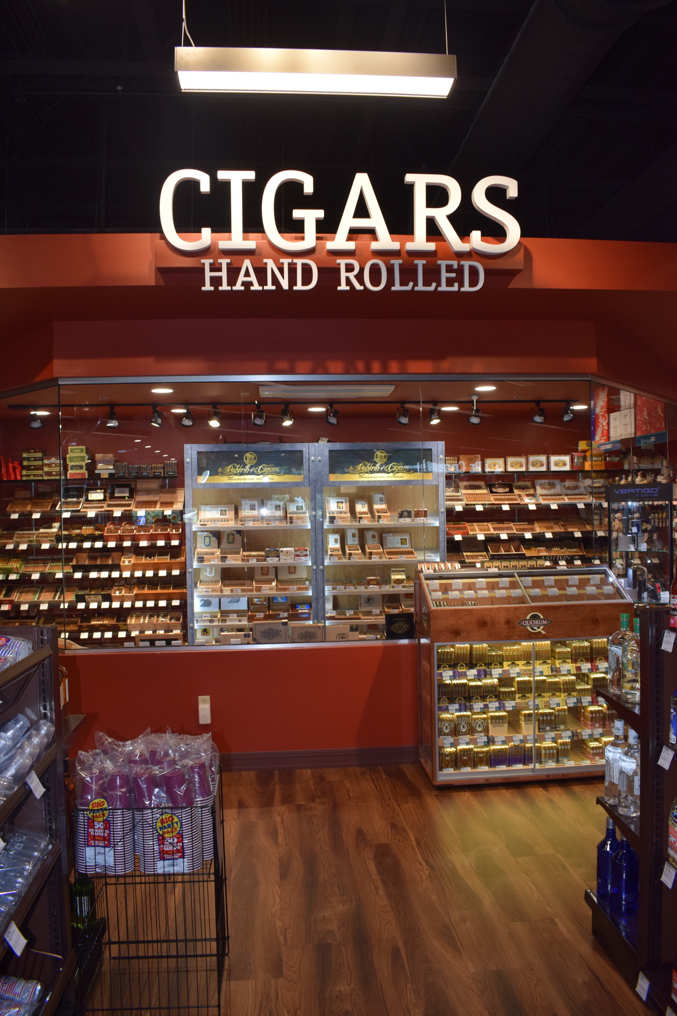 An extensive collection of hand-rolled cigars is on display at  ABC Fine Wine & Spirits.