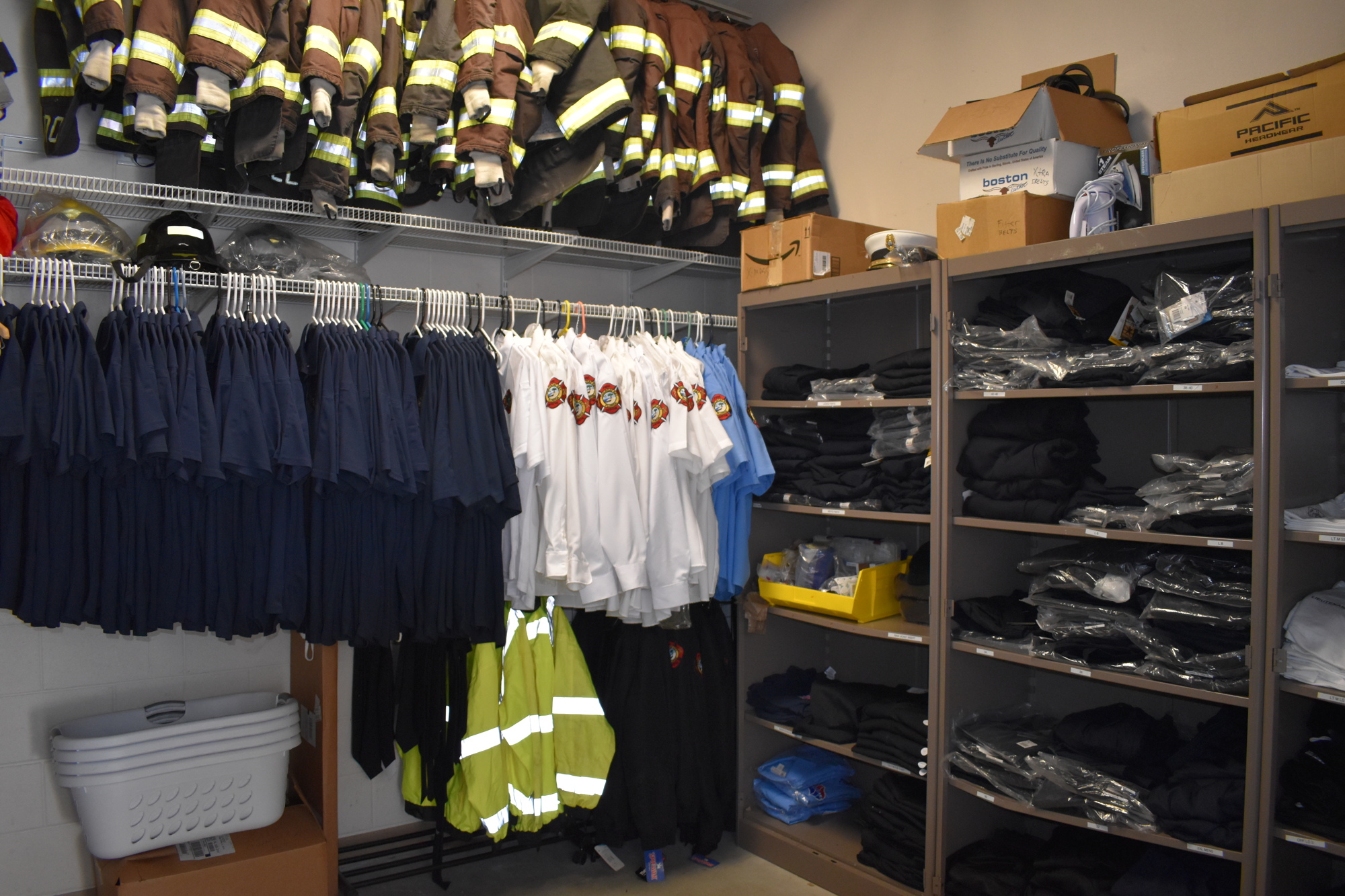 Longboat Key Fire Rescue stores extra uniforms, jackets and gear in an air-conditioned room.