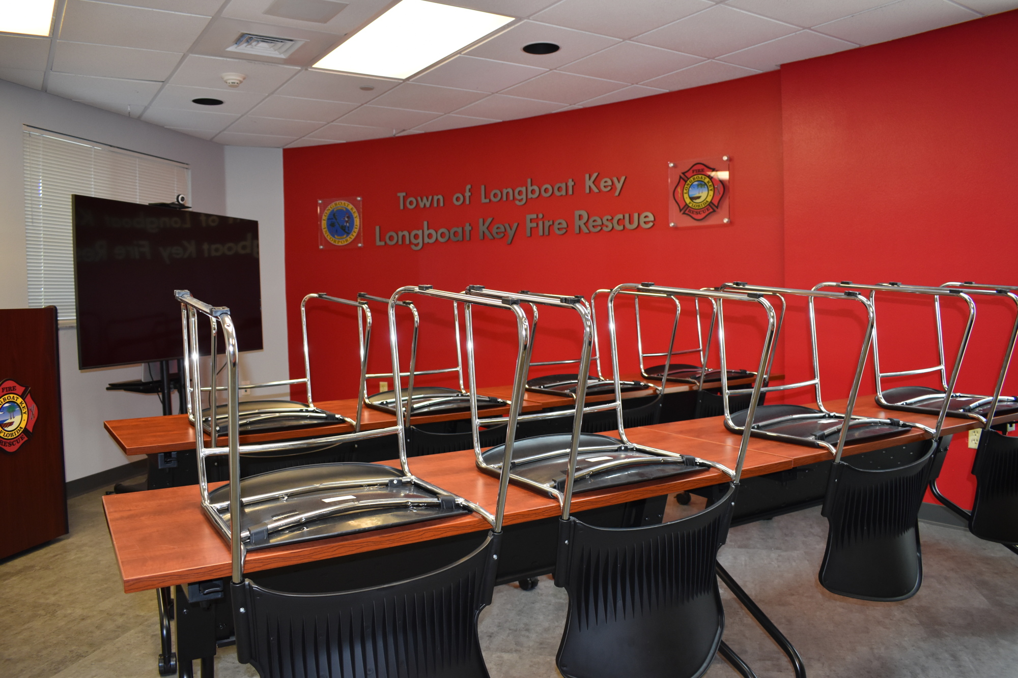 Fire Station 91's classroom received a new coat of paint. The room can seat 25 people.