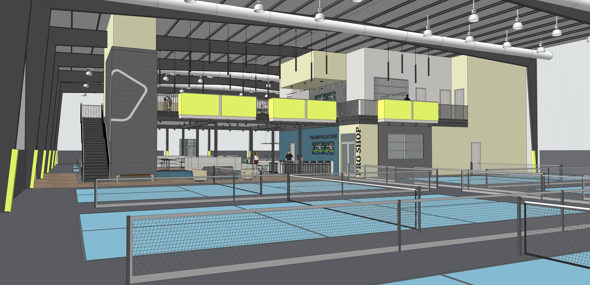A rendering of the inside of The Pickleball Club, which is scheduled to open in March 2022. Photo Provided.