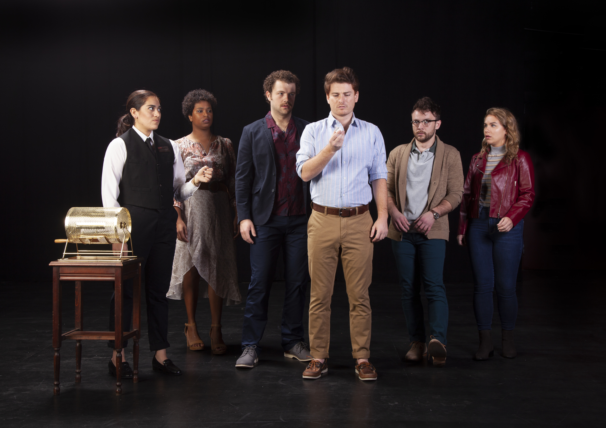 Second-year students Macaria Chaparro Martinez, Dreaa Baudy, Christian Douglass, Joe Ayers, Evan Stevens, and Erin O'Conner, stage the allegory of 