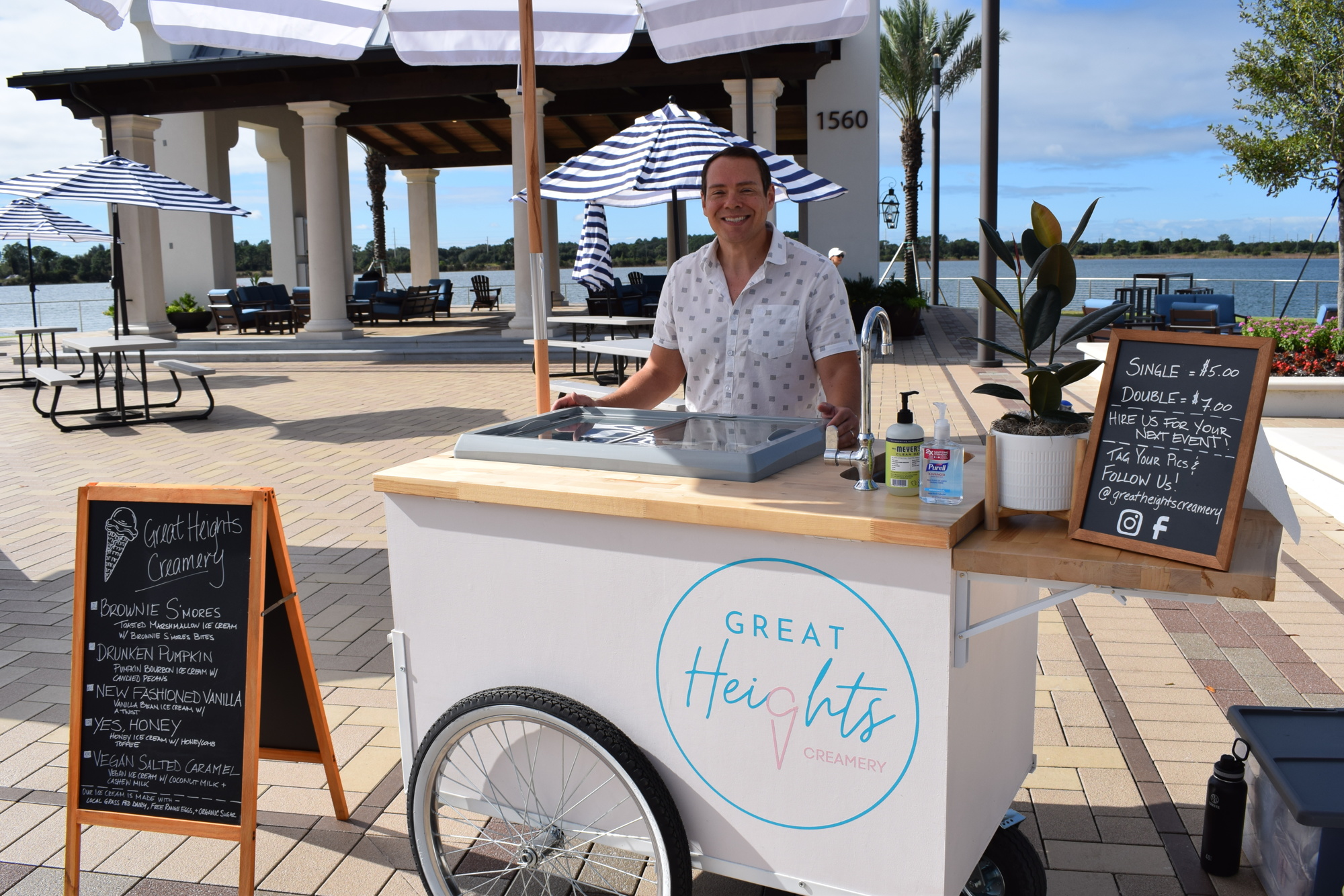 Ryan Edwards of Great Heights Creamery of Sarasota says he has the perfect spot, right at the midpoint of Lakefront Drive at the Farmers Market at Lakewood Ranch.