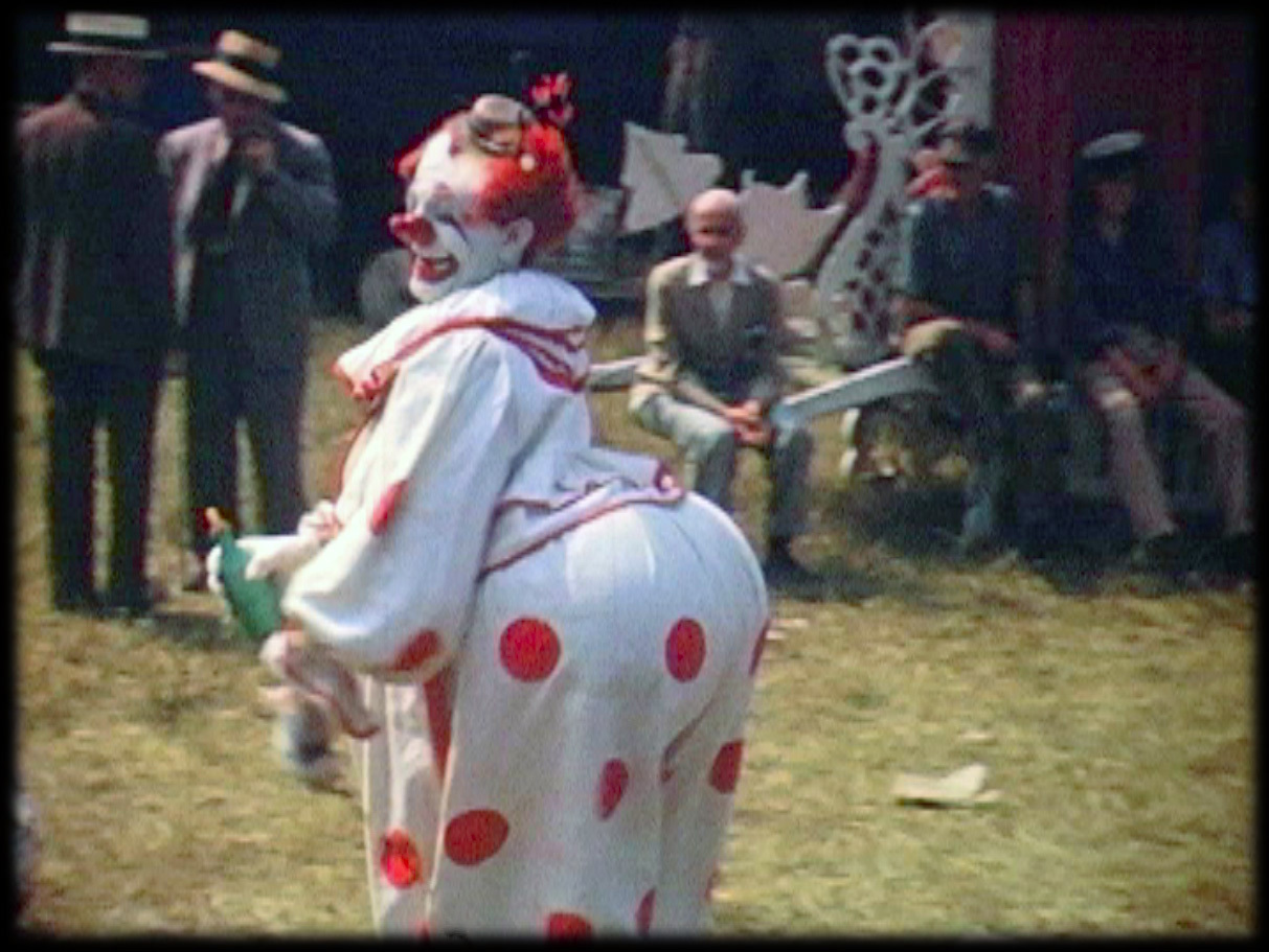 A Ringling Bros. clown shows off before a performance. The majority of the color images in Siegfried’s collection are believed to have been shot by Chapin in the 1940s because color film wasn’t invented until 1935. Photo by Elizabeth Chapin.