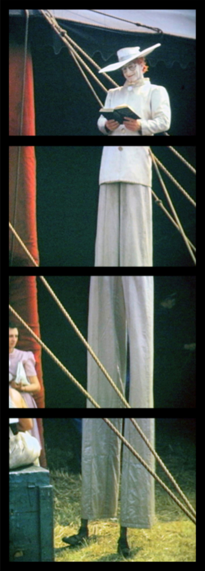 One of the five sequences that will be on display at the exhibit shows a stilt man reading before a performance. A sequence is what Siegfried calls a larger image composed of multiple smaller images. Photos by Elizabeth Chapin.