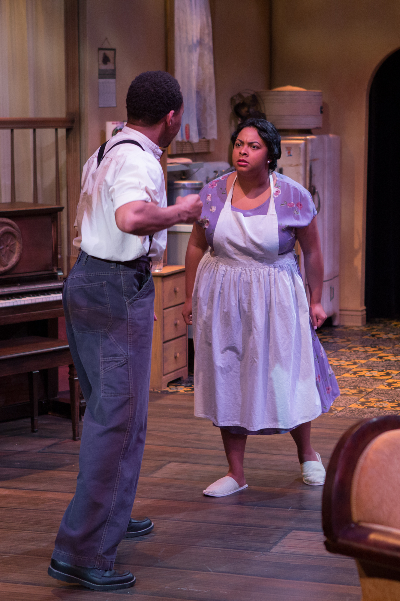 Boy Willie (Earley Dean) and Berniece (Noelle Strong) face off over the fate of the piano, a treasured family heirloom. Photo by Don Daly