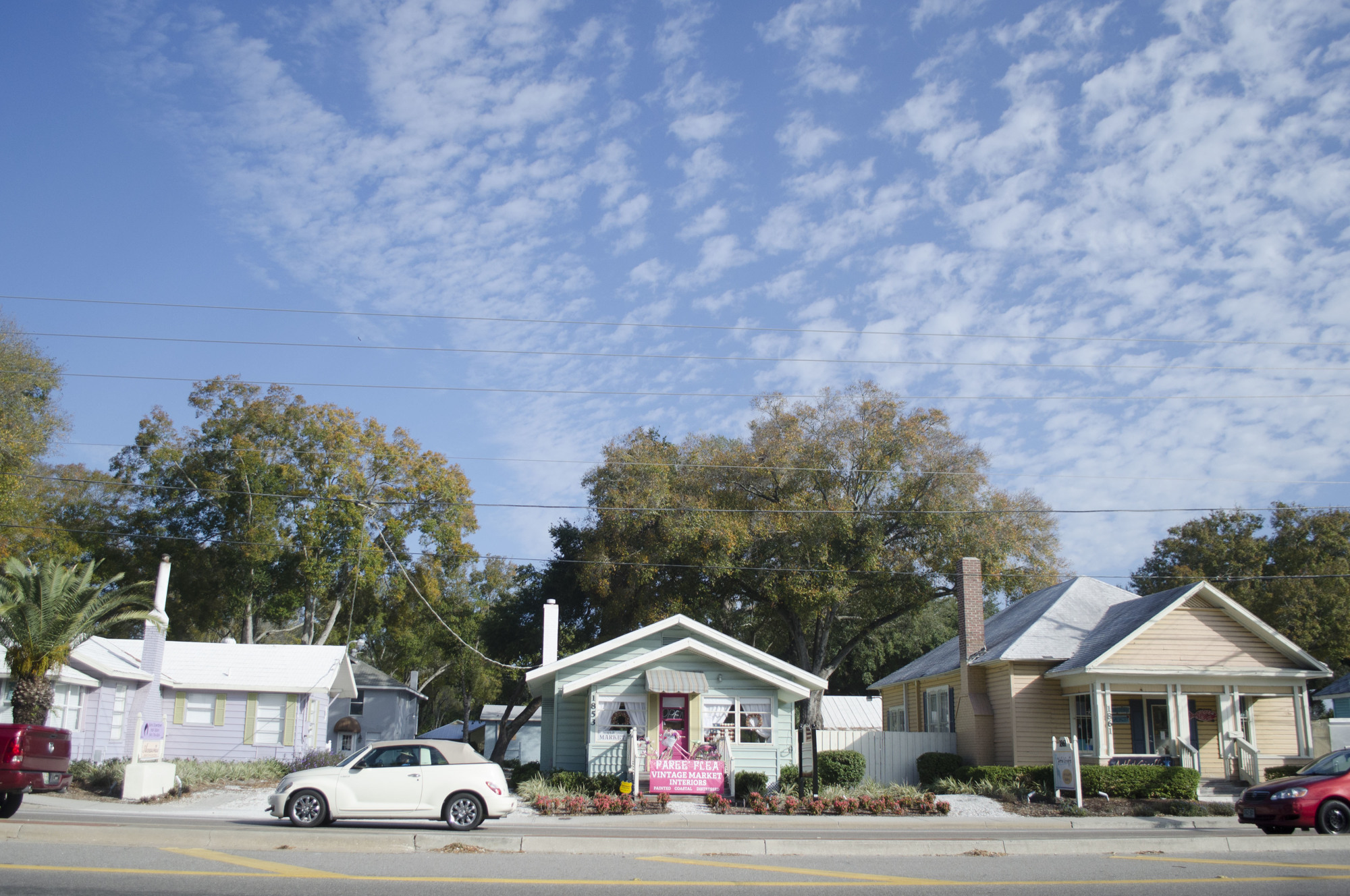 The color palette of the Downtown Historic Village pops out on Fruitville Road.