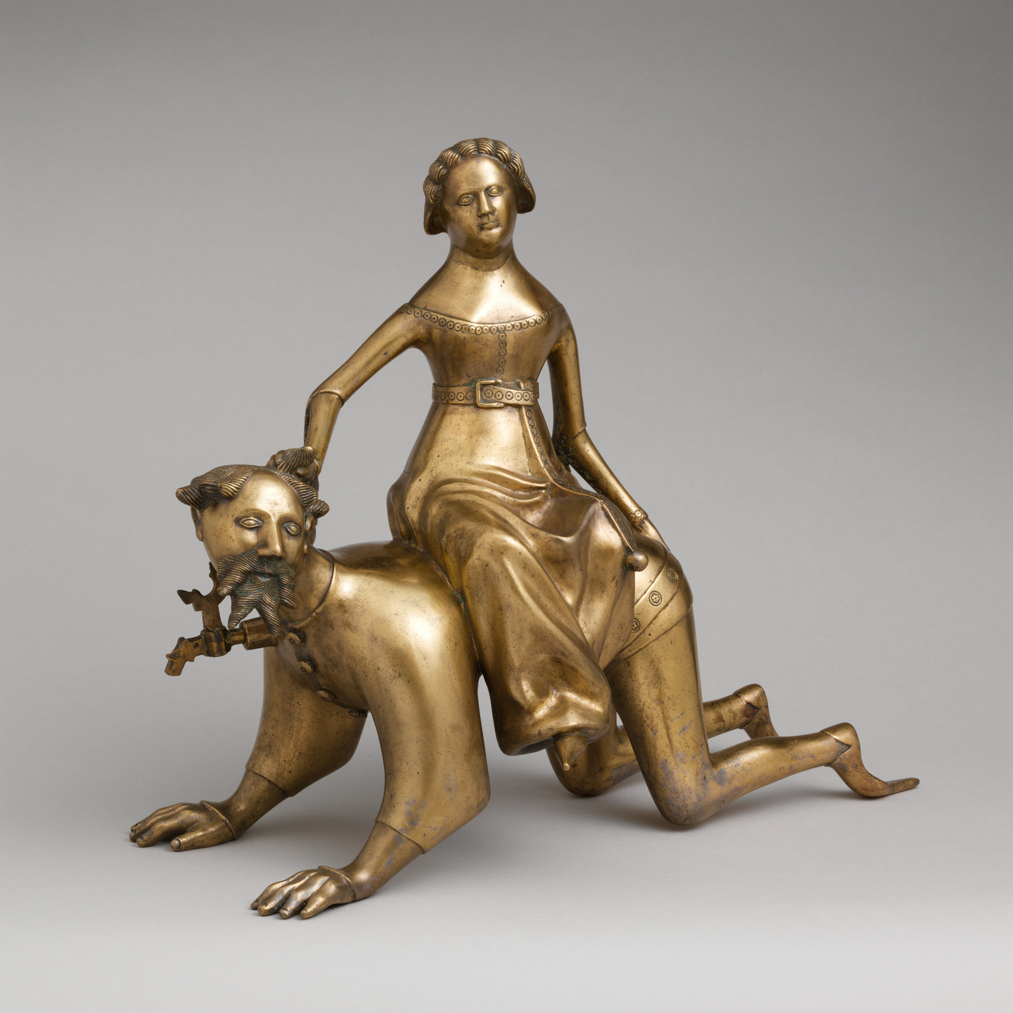 This aquamanile from the late 14th or early 15th century shows Phyllis riding Aristotle, who in this moment, abandoned philosophy for lust. Courtesy photo 