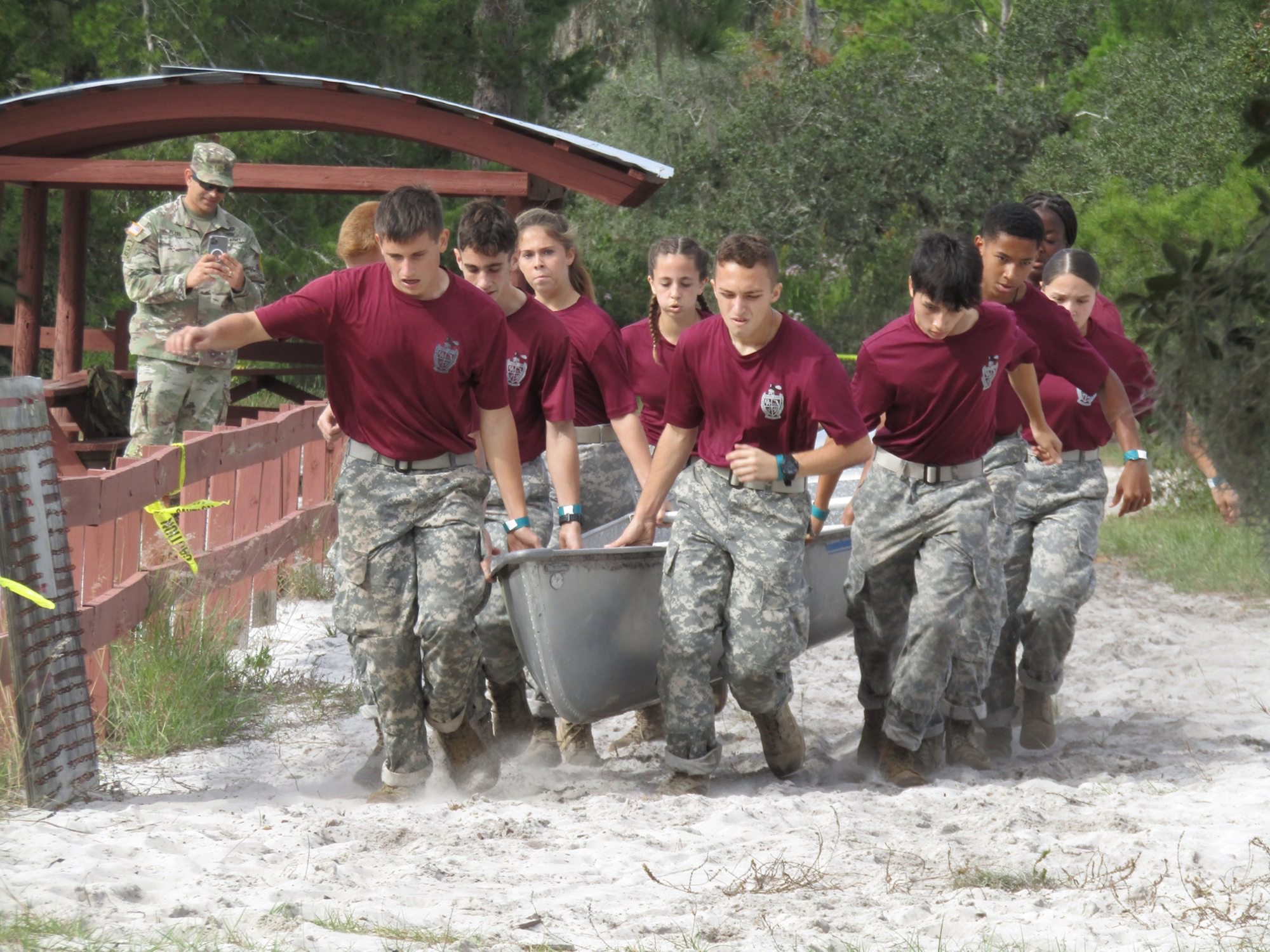 Members of the Braden River High School JROTC Raiders team compete in the obstacle course at the state competition. Courtesy photo.