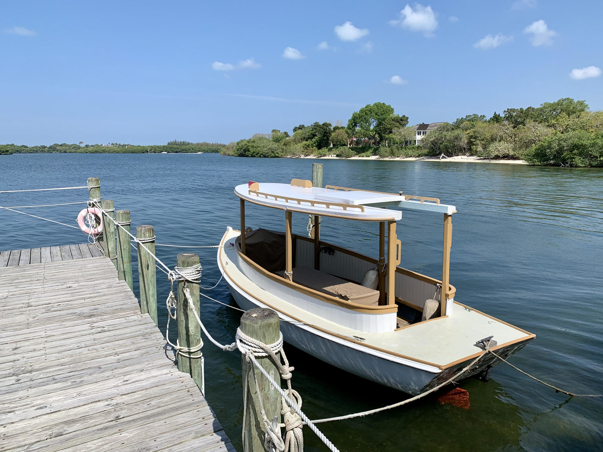 Boats will land at Historic Spanish Point's Packing House dock, where a restored vessel is often moored.